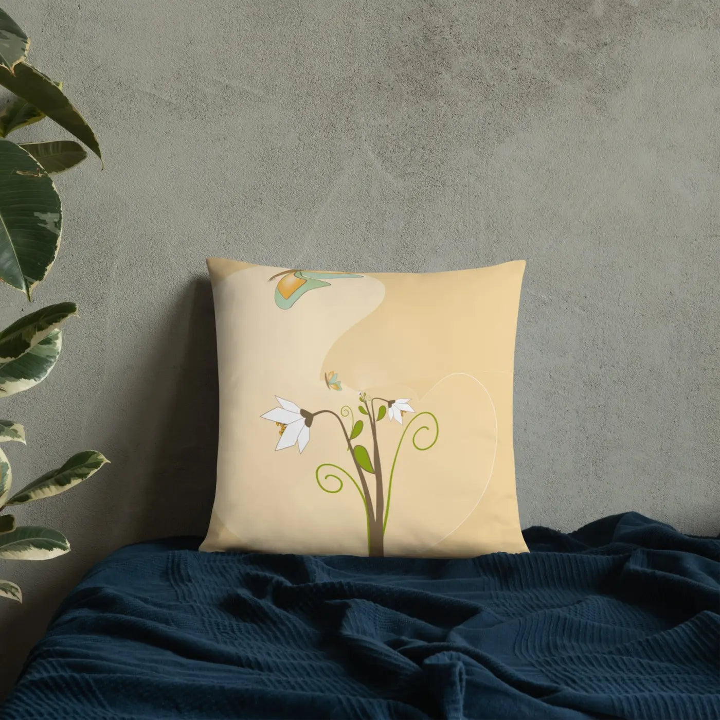 Throw Pillow - Graphic White Flowers Design - DipaliZ