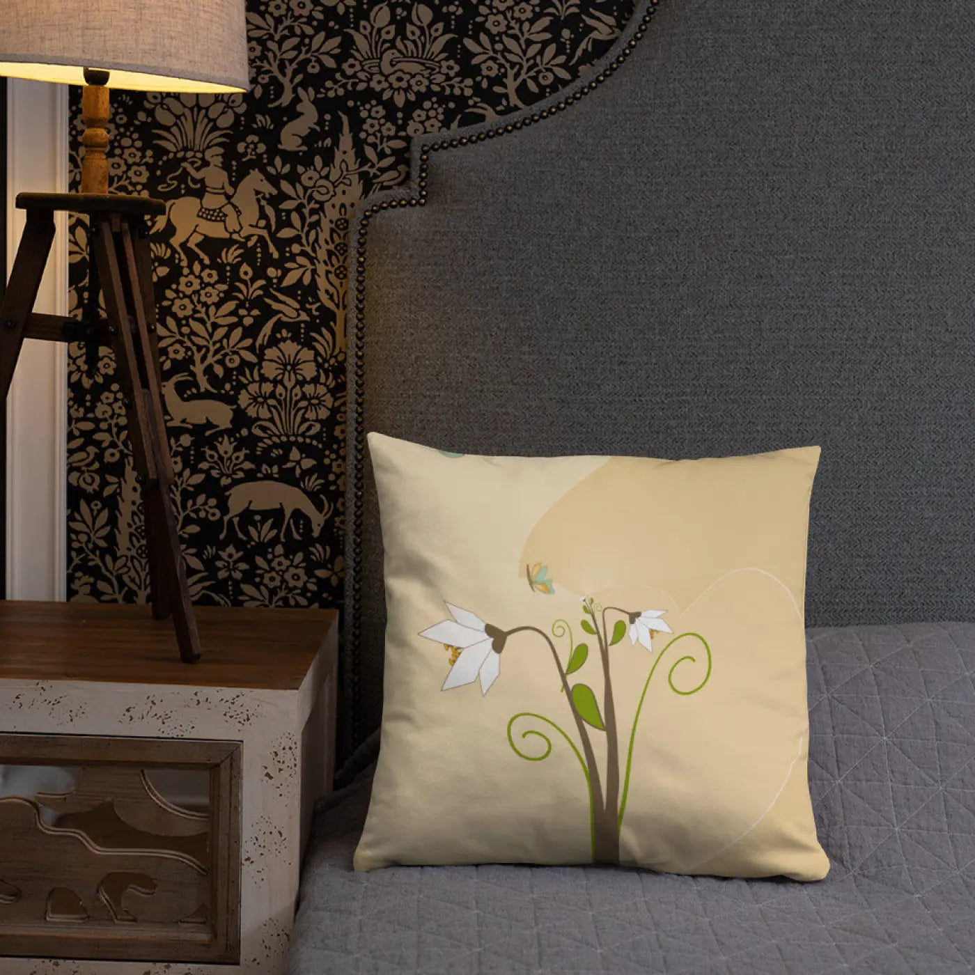 Throw Pillow - Graphic White Flowers Design - DipaliZ