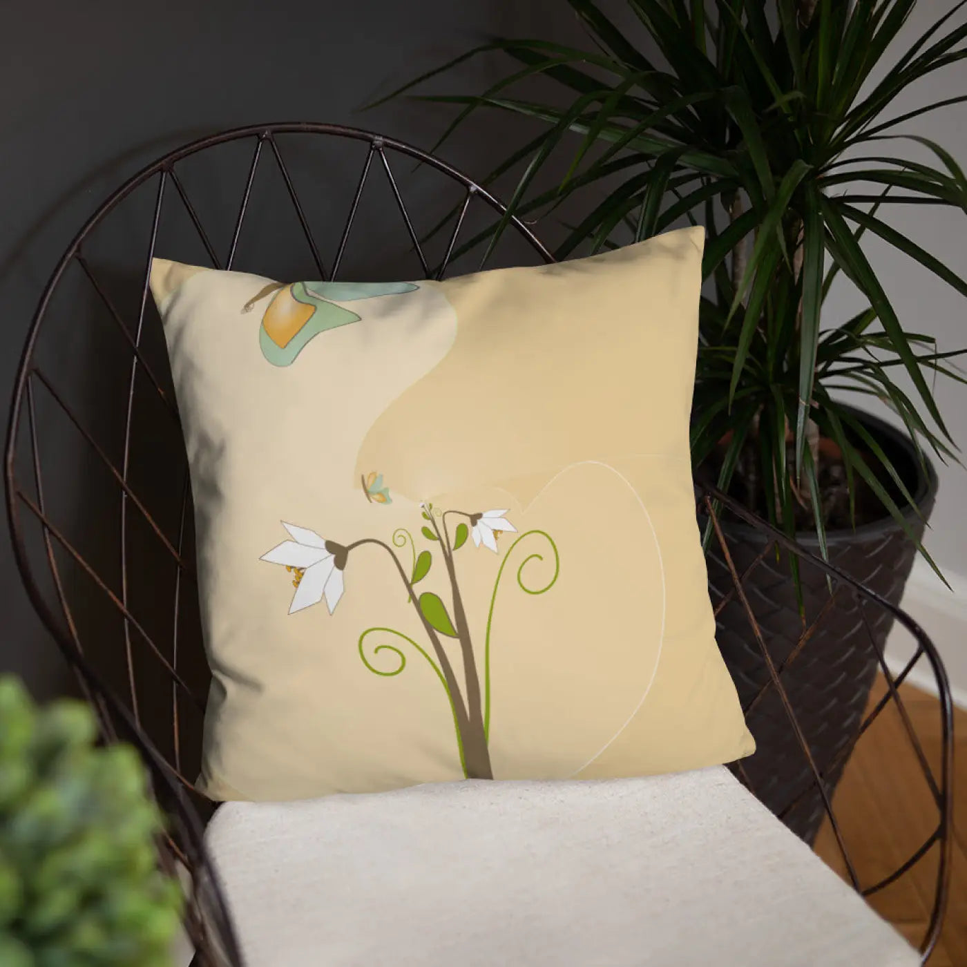Throw Pillow - Graphic White Flowers Design - DipaliZ