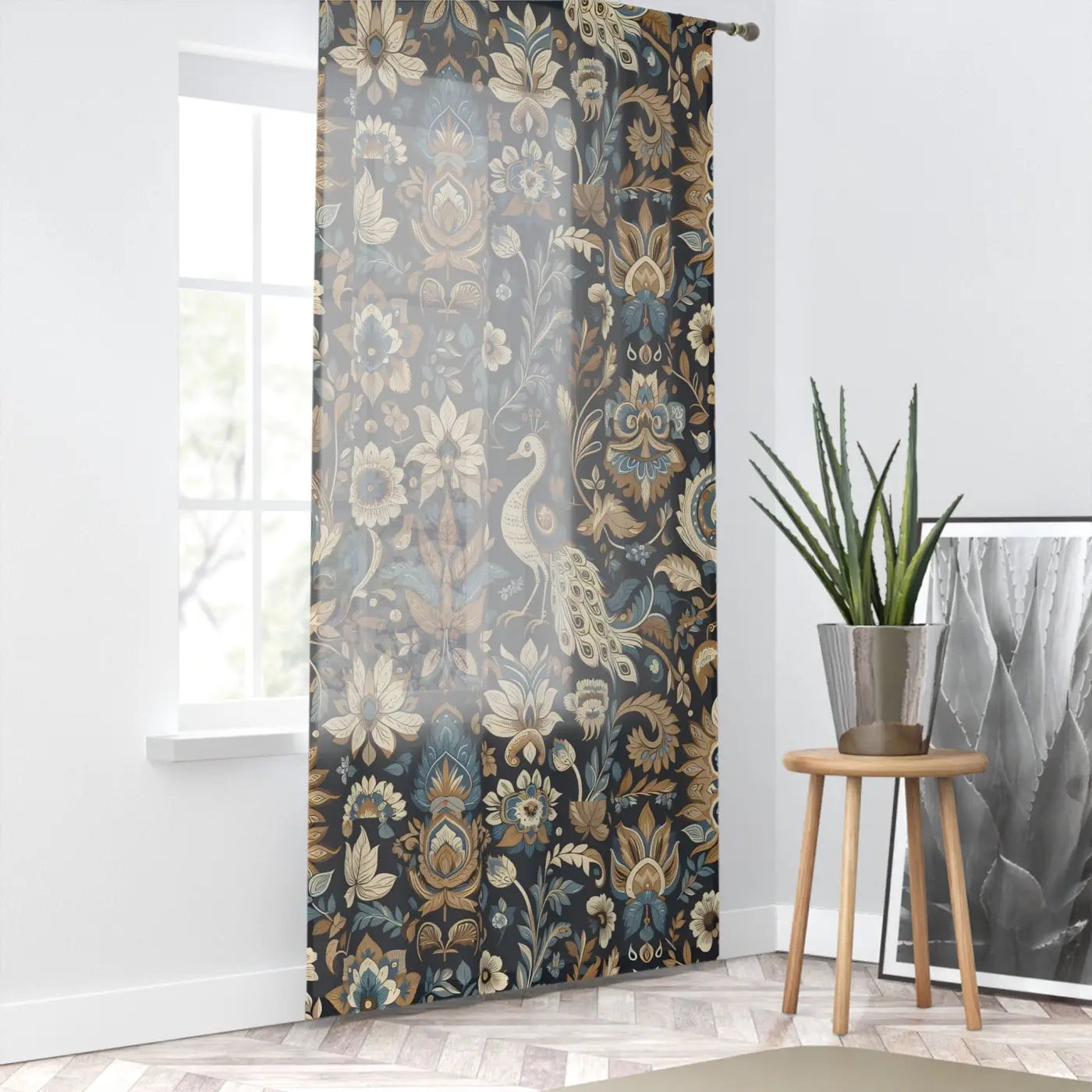 Peacocks Window Curtains - Intricate Flowers and Regal Motifs - DipaliZ