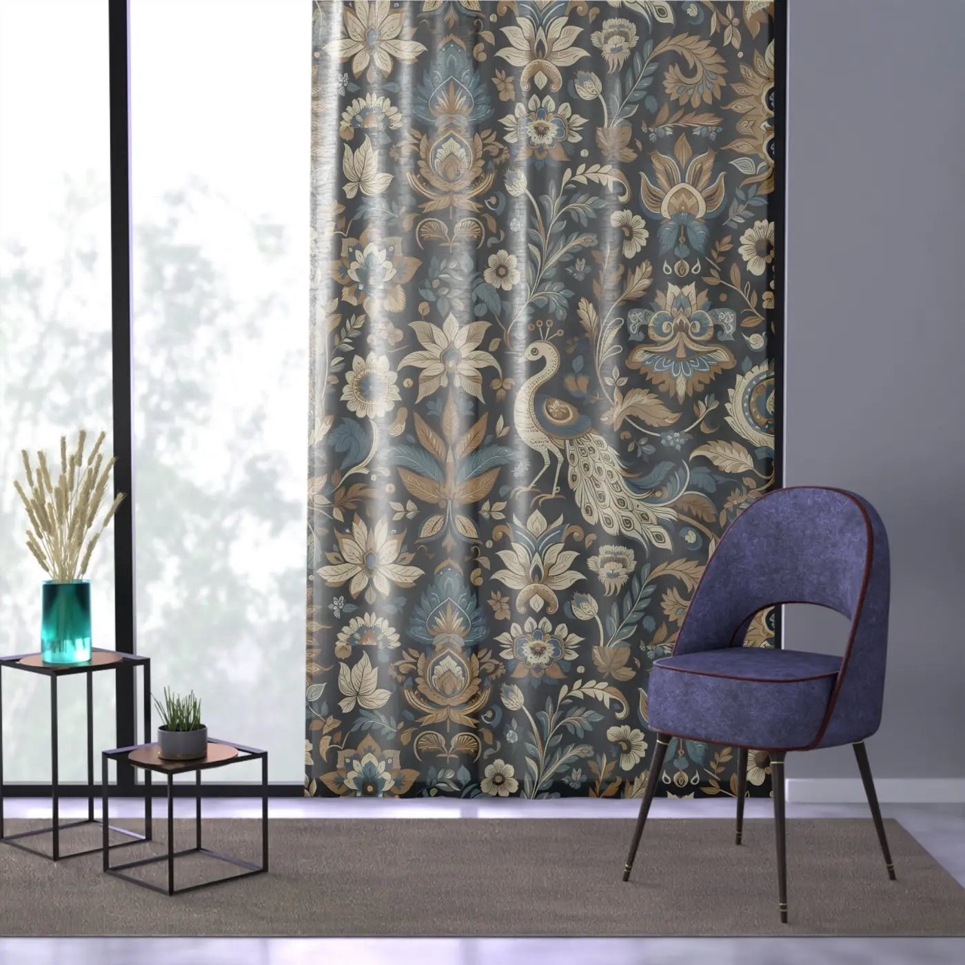 Peacocks Window Curtains - Intricate Flowers and Regal Motifs - DipaliZ