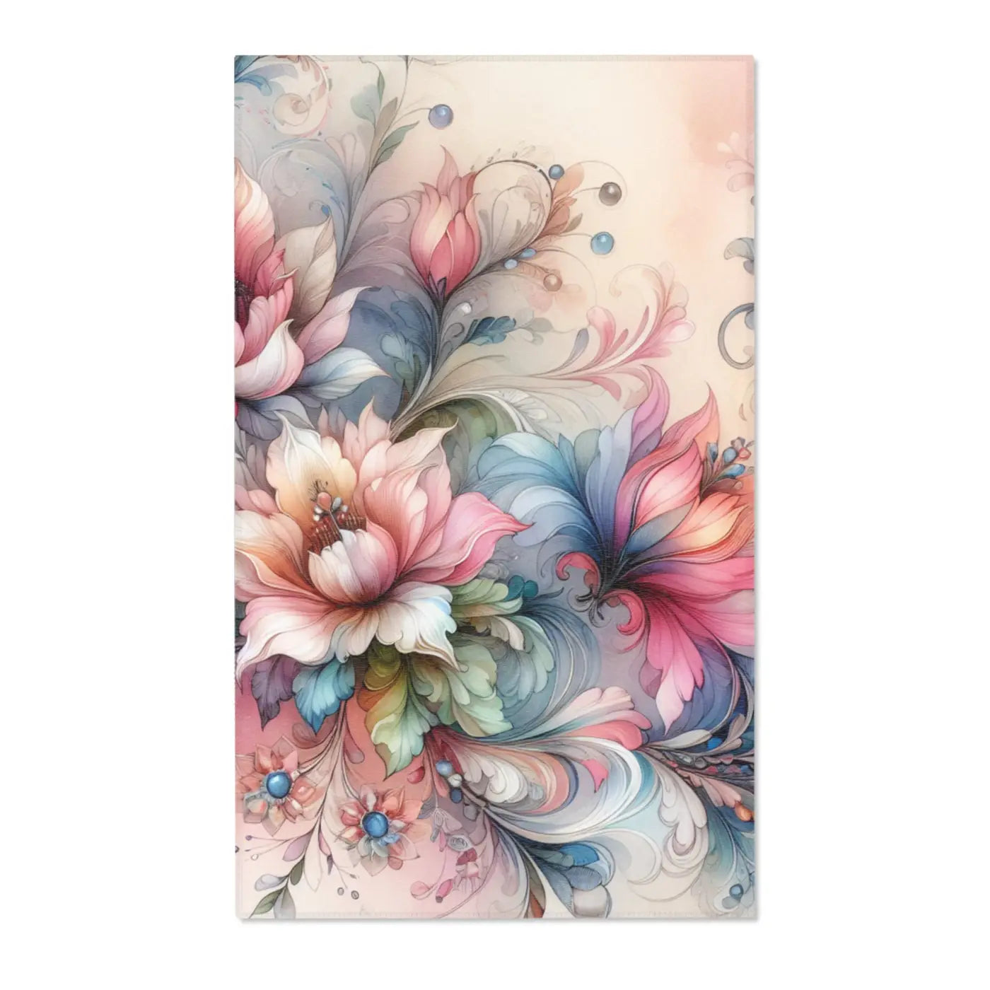 Floral Area Rug - Watercolor Polyester Chenille - DipaliZ
