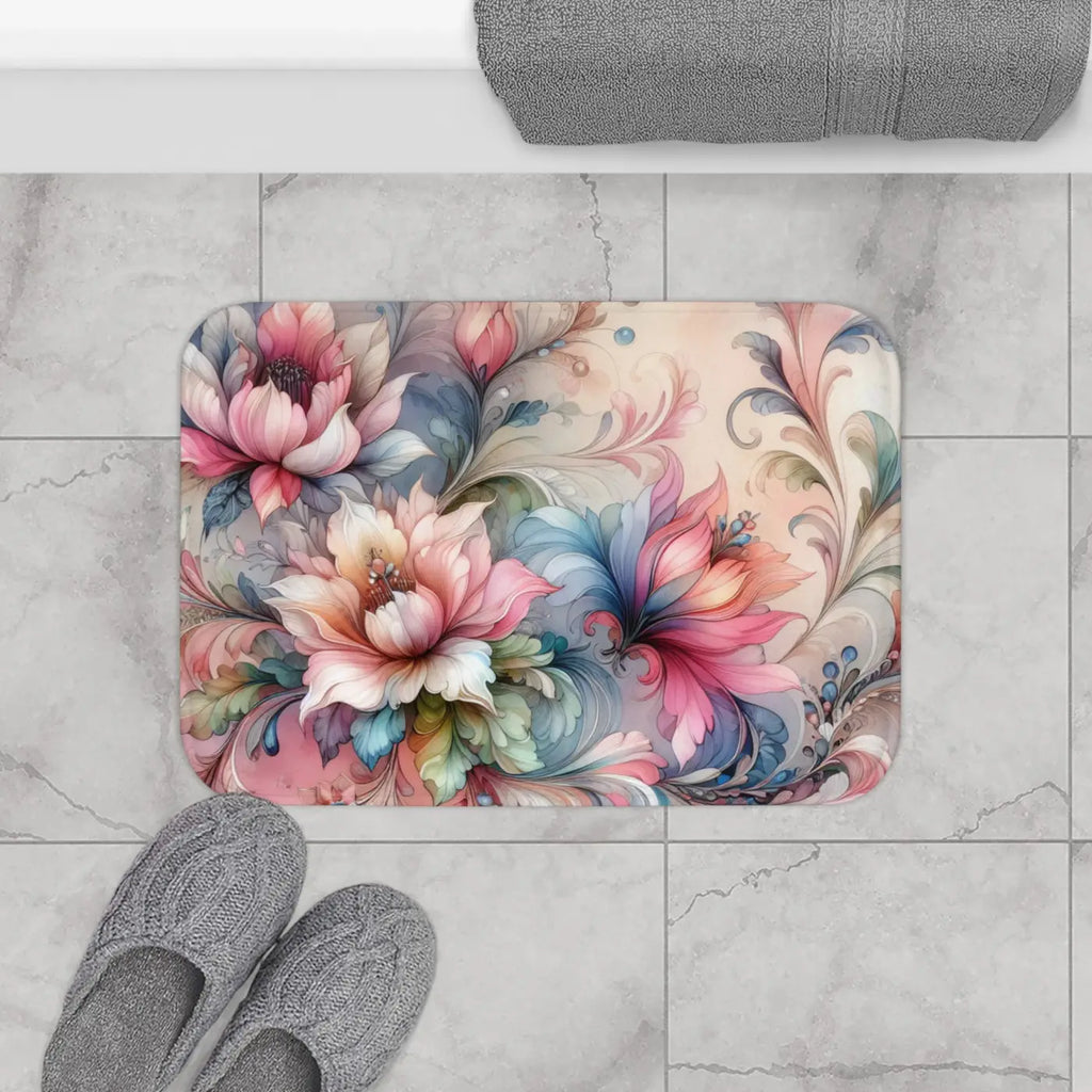 Floral Bath Mat - Watercolor Microfiber Design - DipaliZ