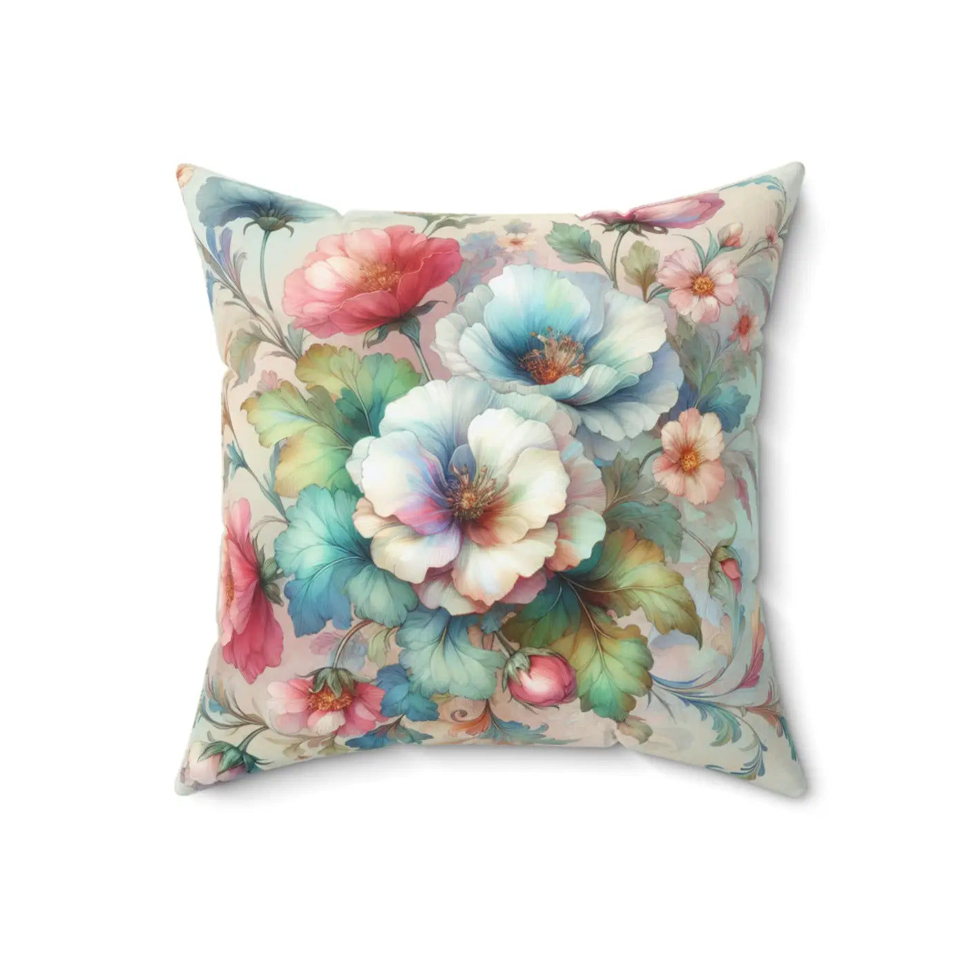 Watercolor Flowers Throw Pillow - Spun Polyester Square - DipaliZ