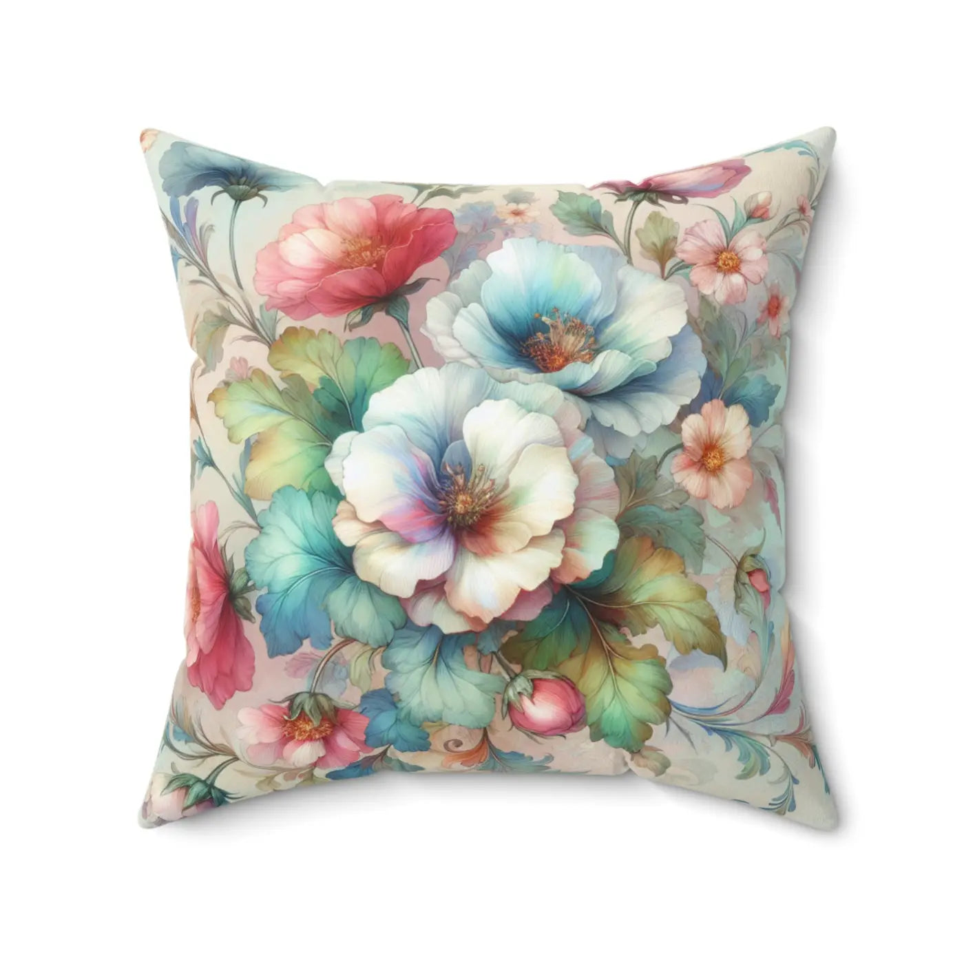 Watercolor Flowers Throw Pillow - Spun Polyester Square - DipaliZ