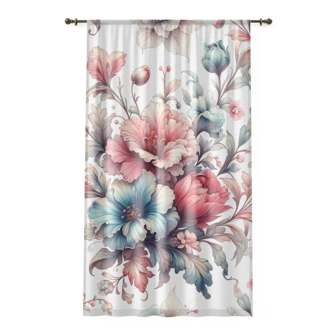 Watercolor Large Flowers Window Curtain - Polyester - DipaliZ