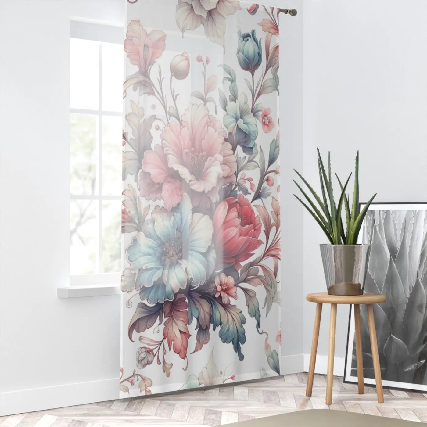Watercolor Large Flowers Window Curtain - Polyester - DipaliZ