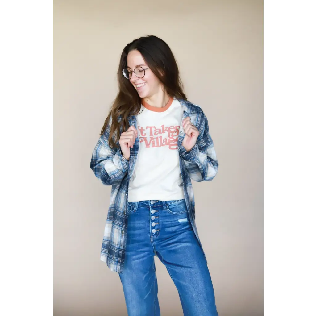 It Takes a Village Adult Retro Ringer Tee