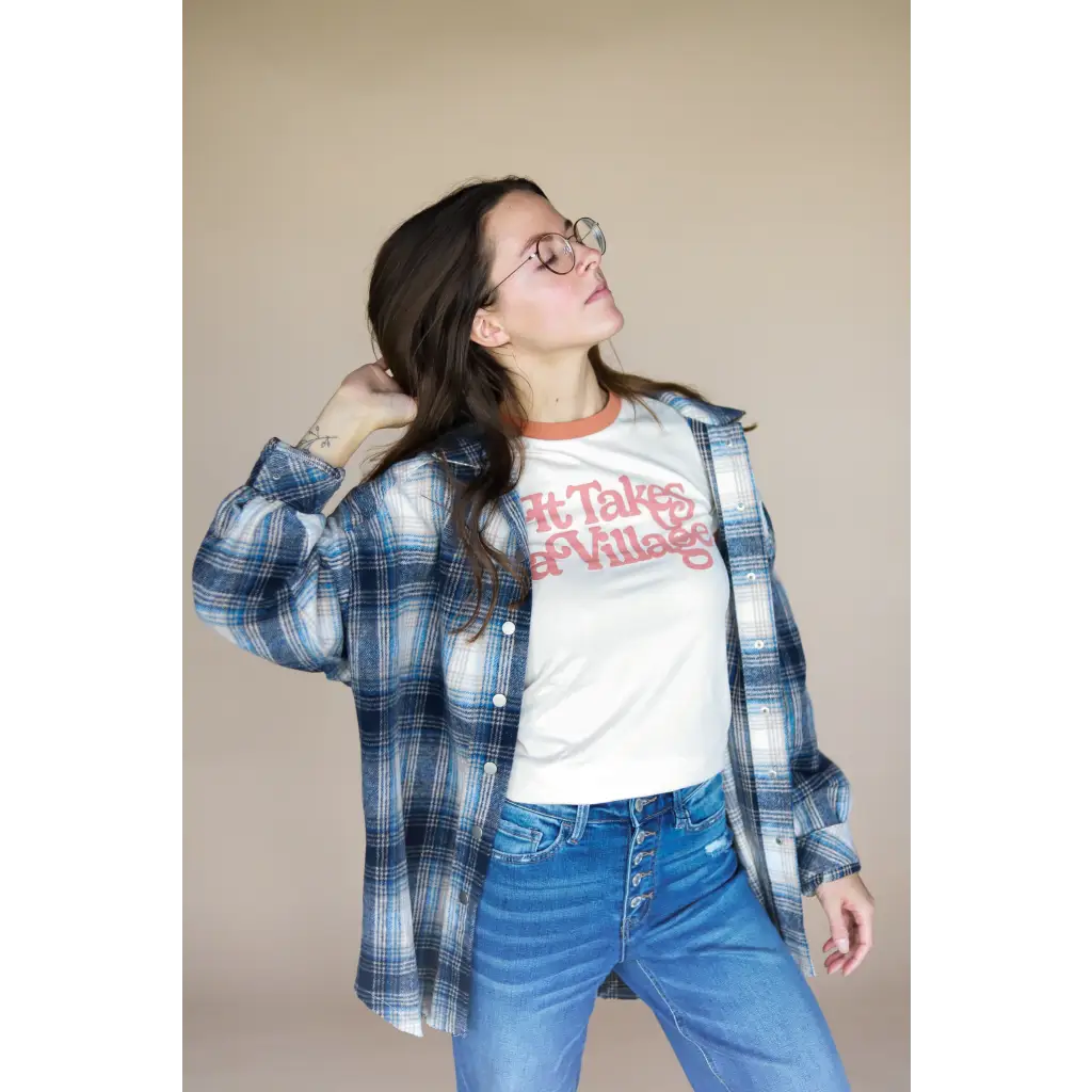 It Takes a Village Adult Retro Ringer Tee