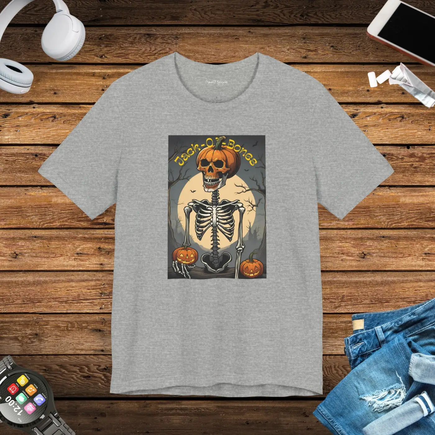 Jack O Bones Unisex Jersey Tee - Halloween Skeleton Design - DipaliZ