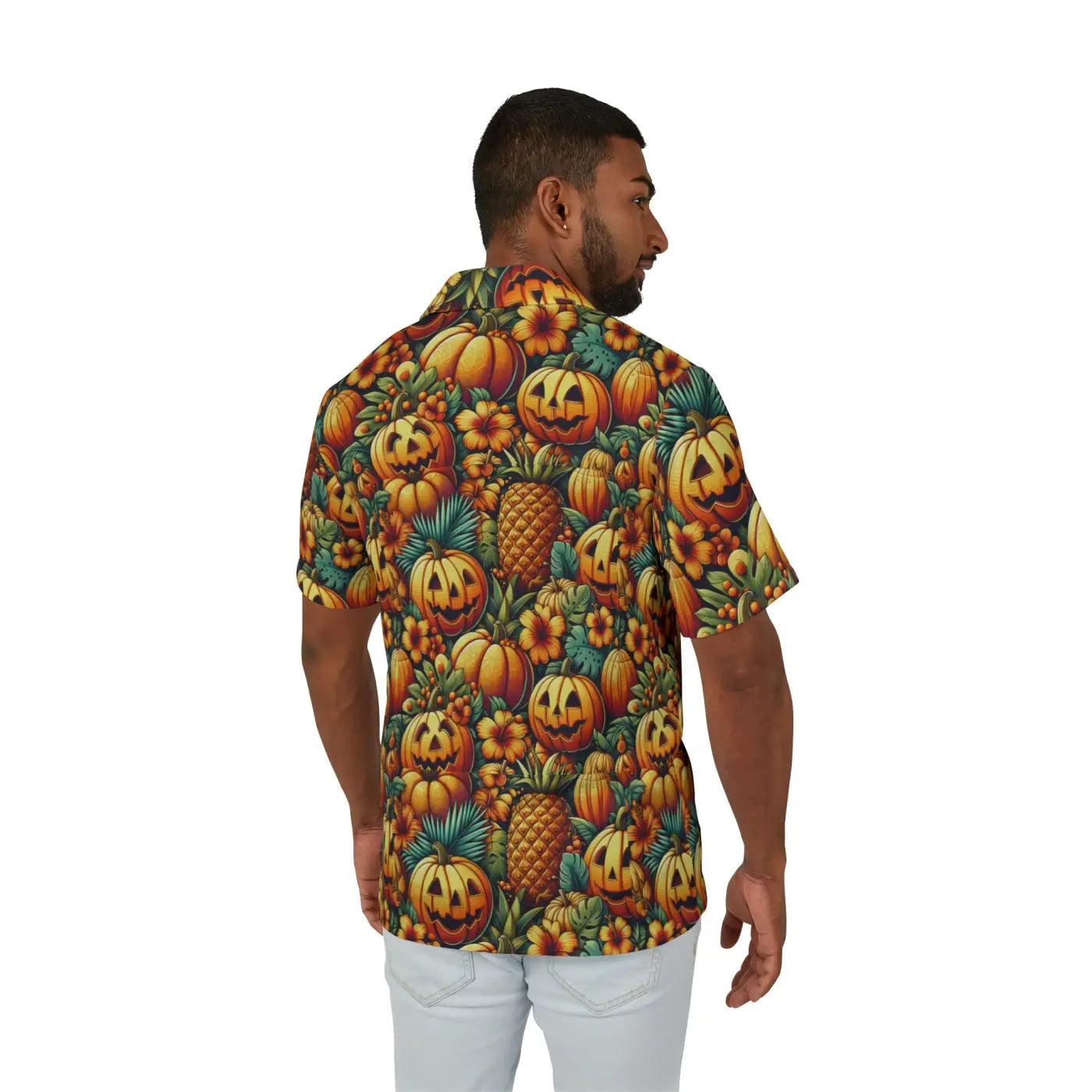 Hawaiian Camp Shirt - Jack Lantern Palm Leaves Summer - DipaliZ