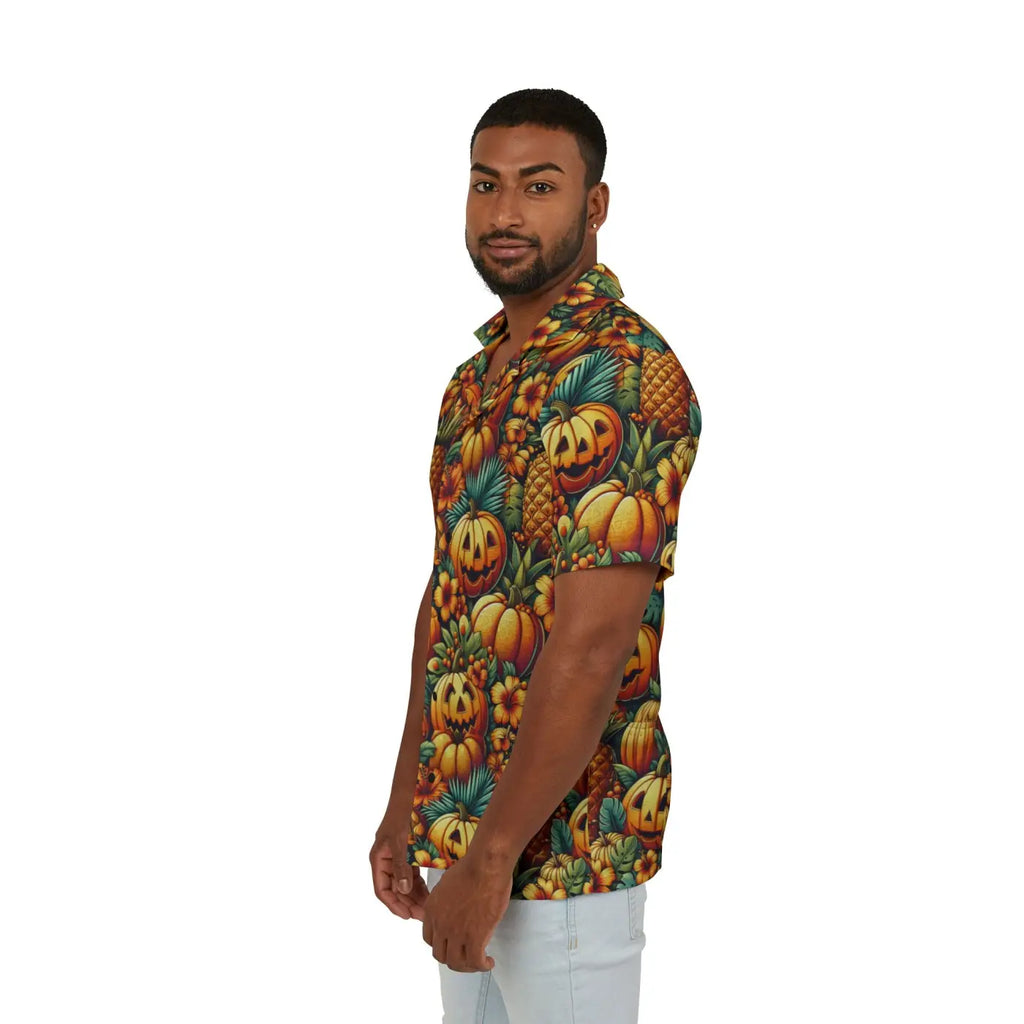 Hawaiian Camp Shirt - Jack Lantern Palm Leaves Summer - DipaliZ