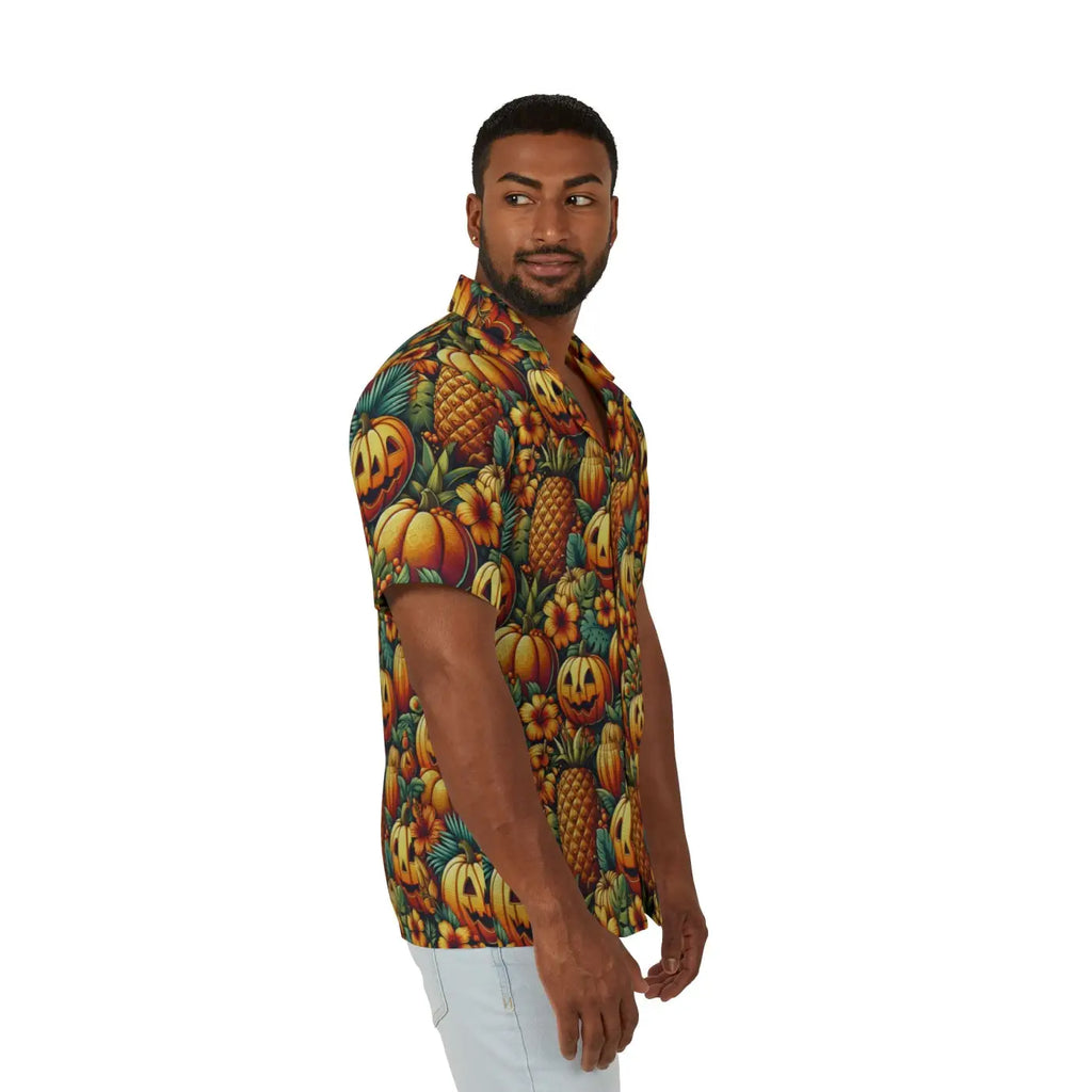 Hawaiian Camp Shirt - Jack Lantern Palm Leaves Summer - DipaliZ