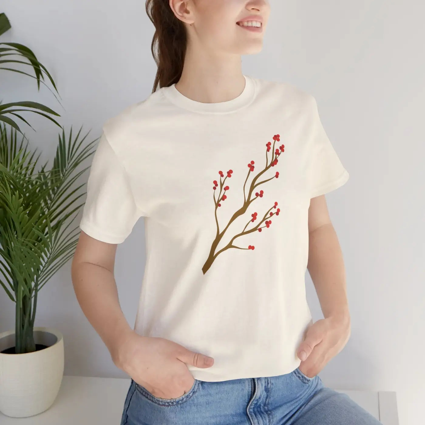 Red Flower Tee - Bold Floral Jersey Short Sleeve - DipaliZ