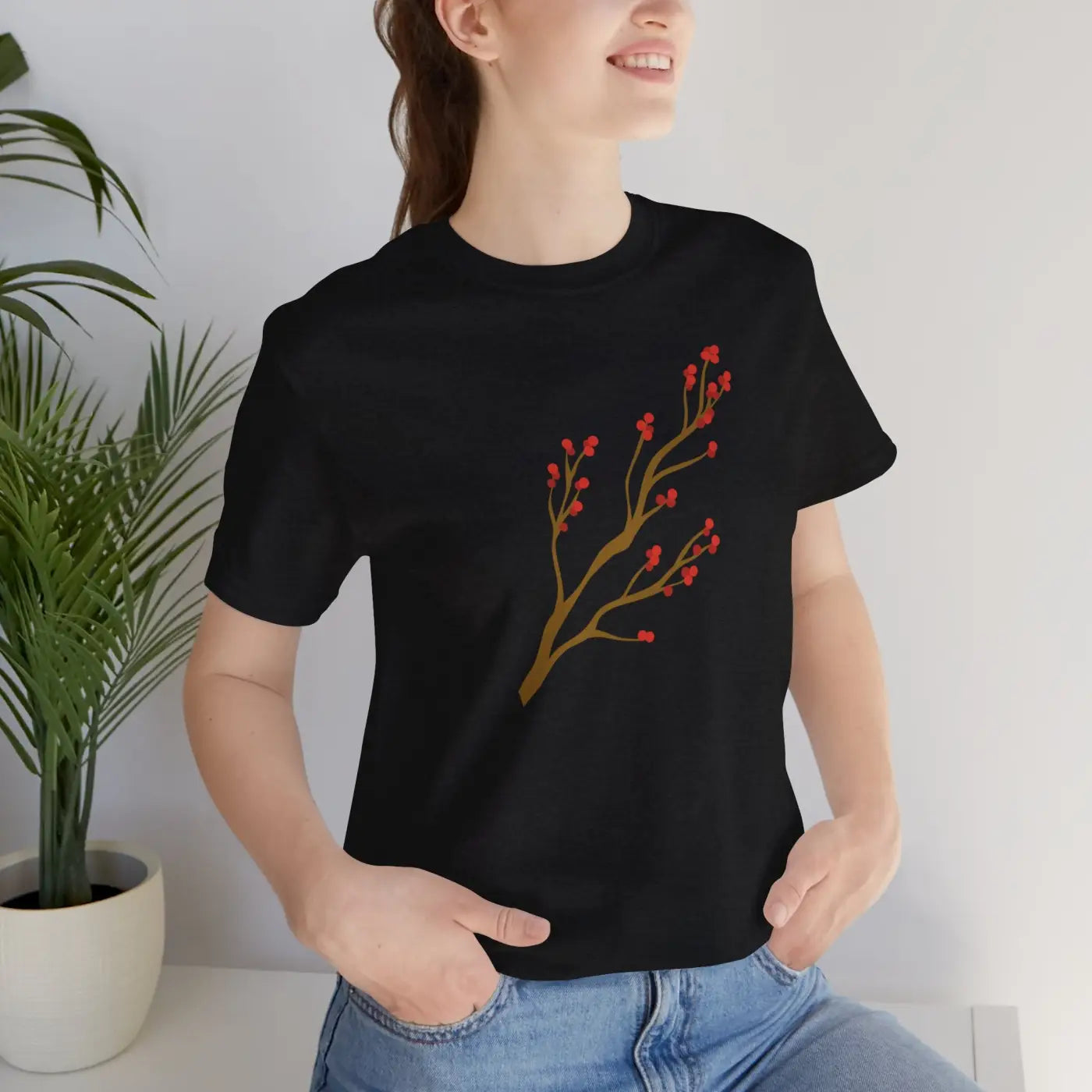 Red Flower Tee - Bold Floral Jersey Short Sleeve - DipaliZ