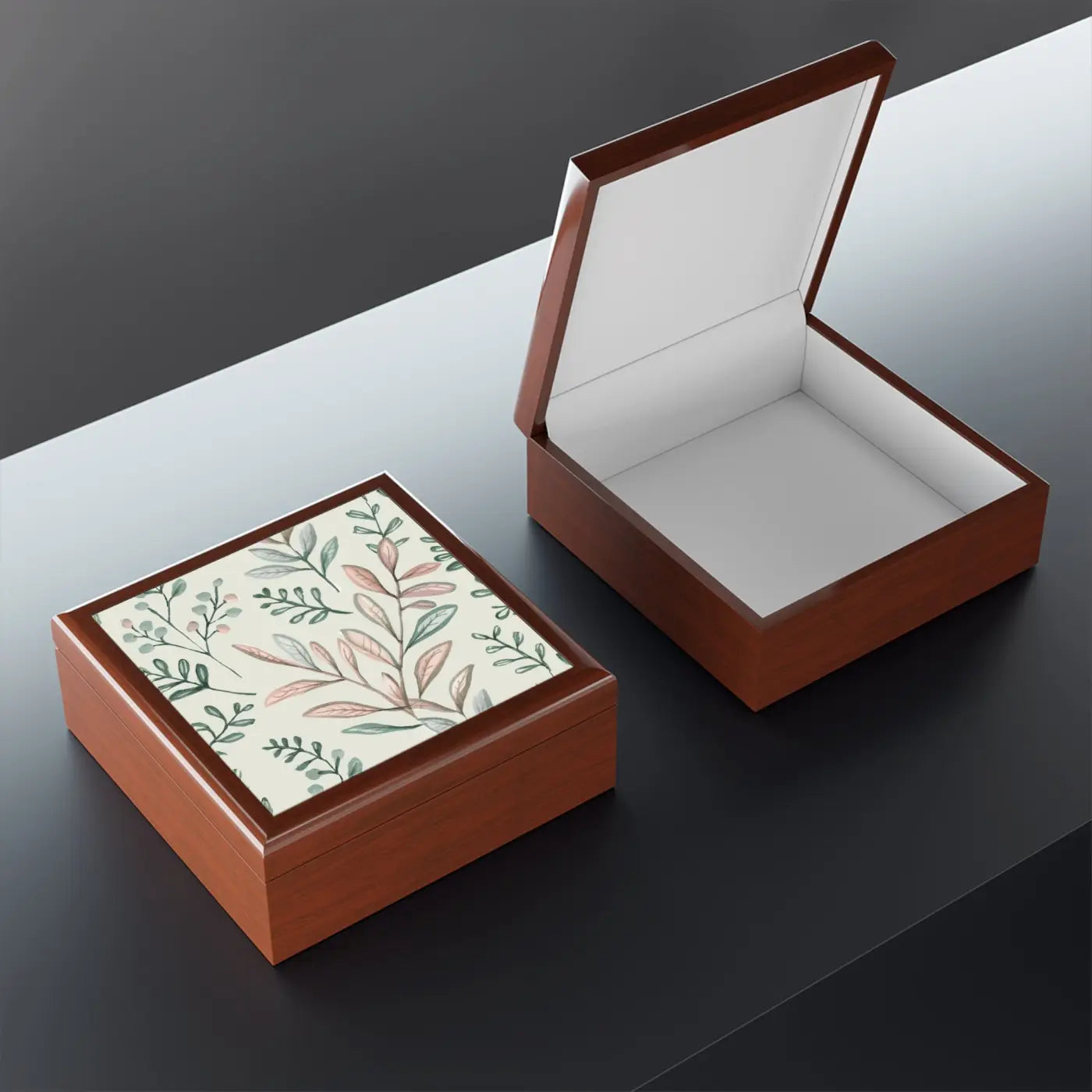 Luxury Dual-Hinge Jewelry Safe - Glossy Finish Leafy Design - DipaliZ