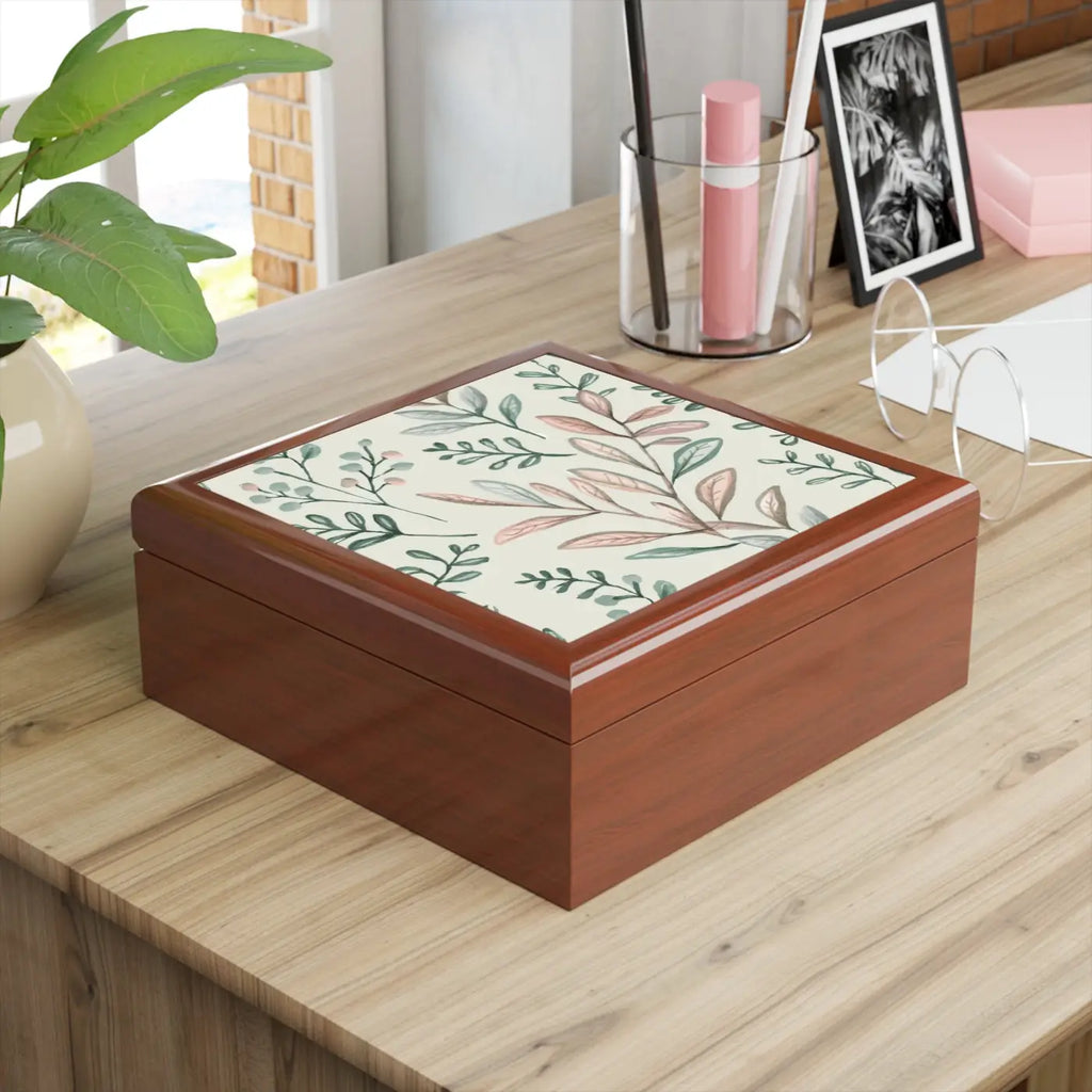 Luxury Dual-Hinge Jewelry Safe - Glossy Finish Leafy Design - DipaliZ