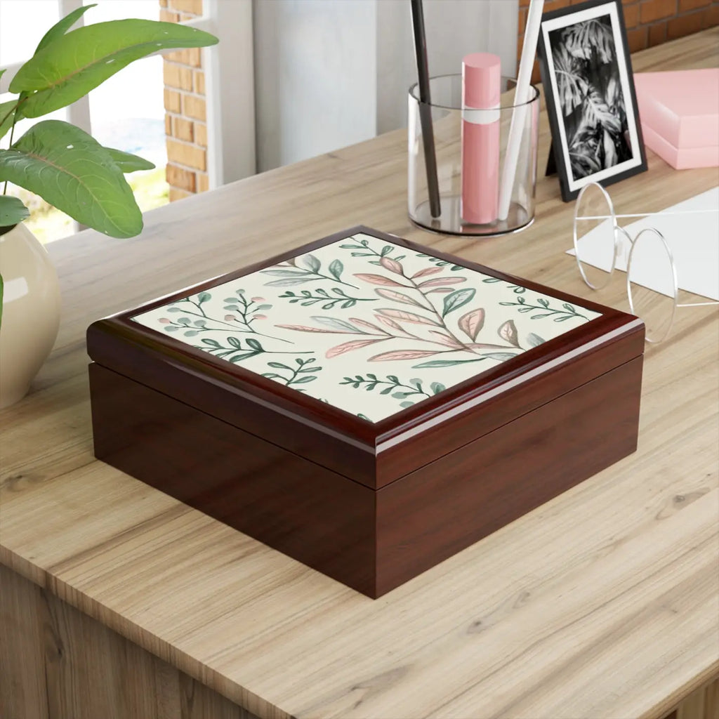 Luxury Dual-Hinge Jewelry Safe - Glossy Finish Leafy Design - DipaliZ