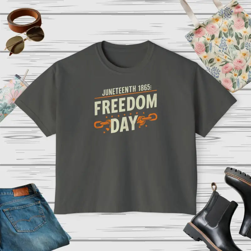 Juneteenth Freedom Day Womens Flowy Rolled Boxy Tee - DipaliZ