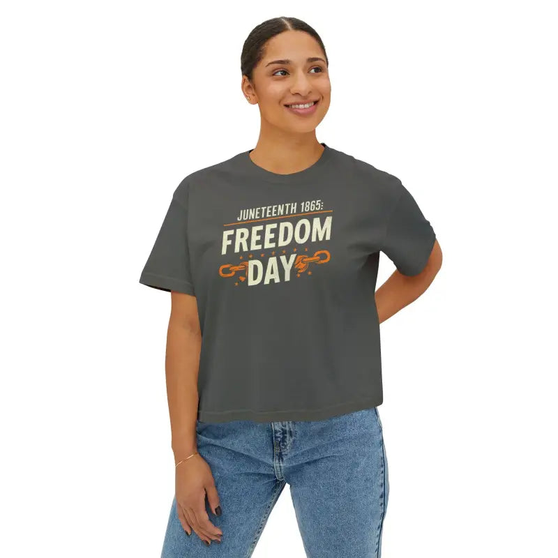 Juneteenth Freedom Day Womens Flowy Rolled Boxy Tee - DipaliZ