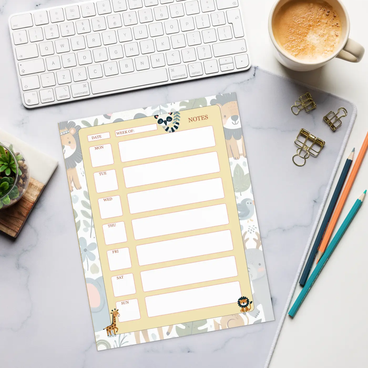 Jungle Animals Daily Planner - Vibrant Notepad for Women - DipaliZ