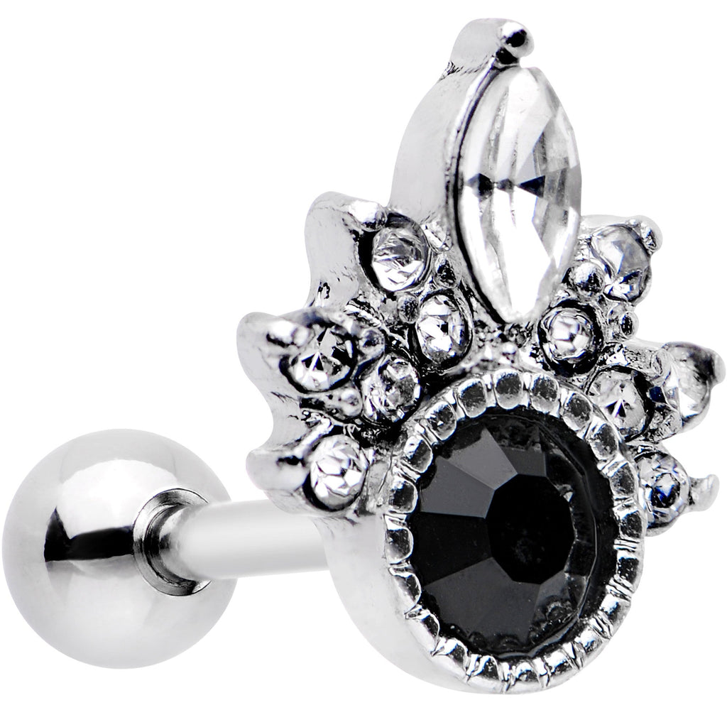 16G 1/4 Clear Black Gem Cocktail Party Tragus Cartilage Earring