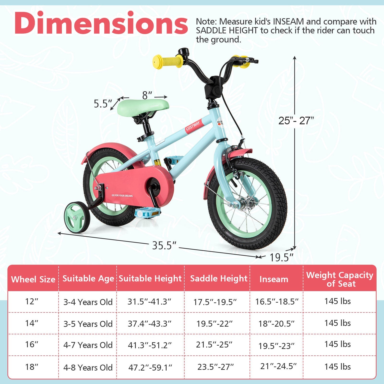 Kids Bike with Adjustable Handlebar and Saddle Blue-12 Inches