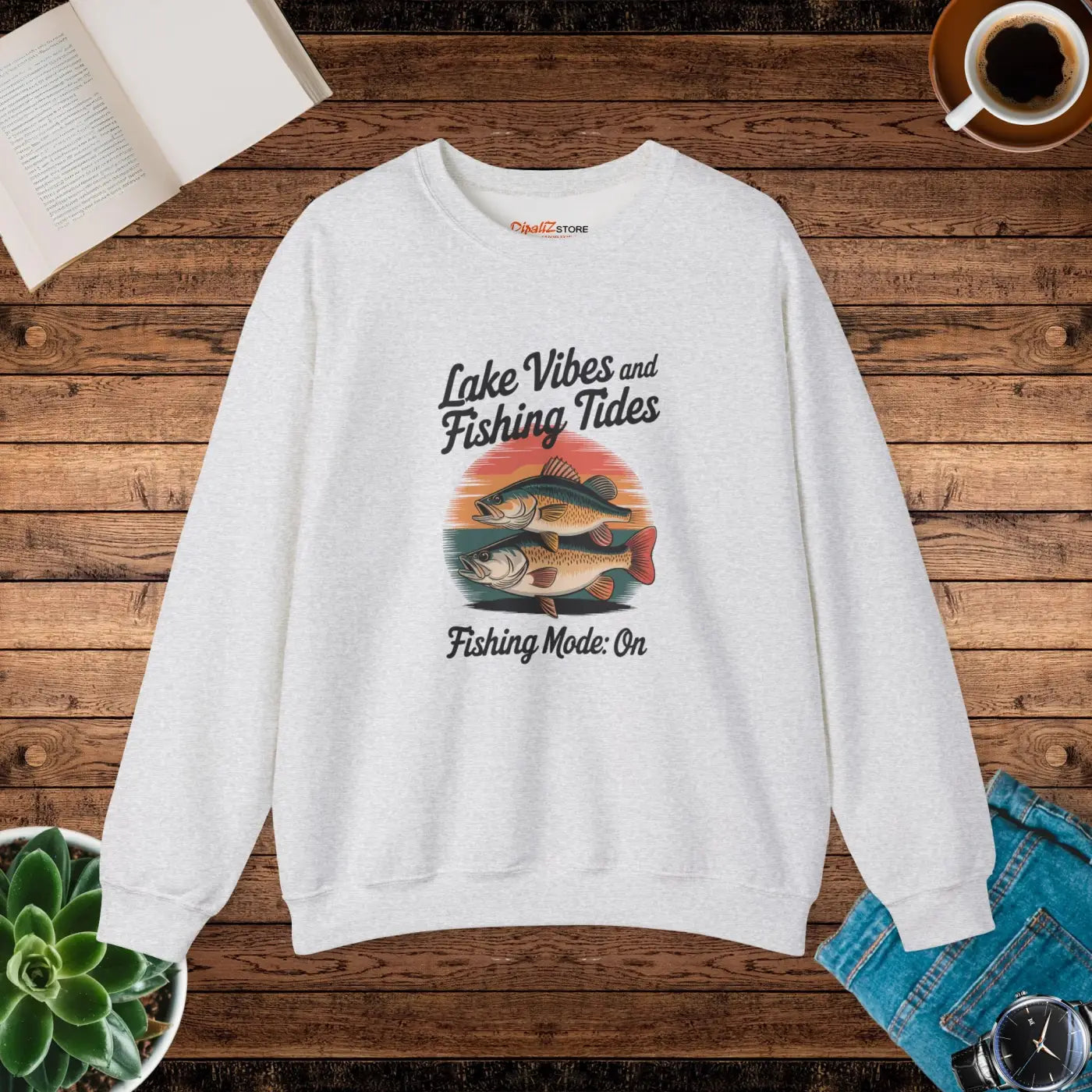Lake Vibes Heavy Blend Crewneck - Fishing Days Comfort - DipaliZ