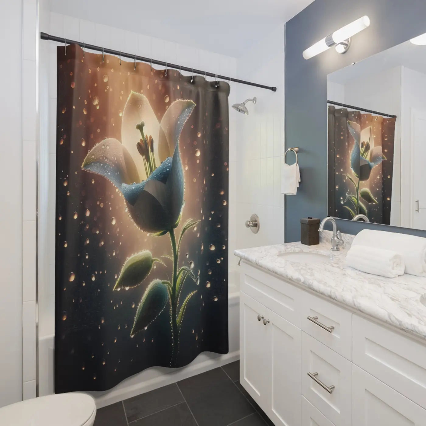 Large Flower Shower Curtains - Abstract Pattern Polyester - DipaliZ
