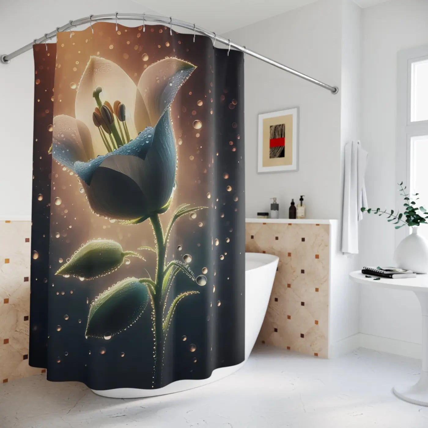 Large Flower Shower Curtains - Abstract Pattern Polyester - DipaliZ