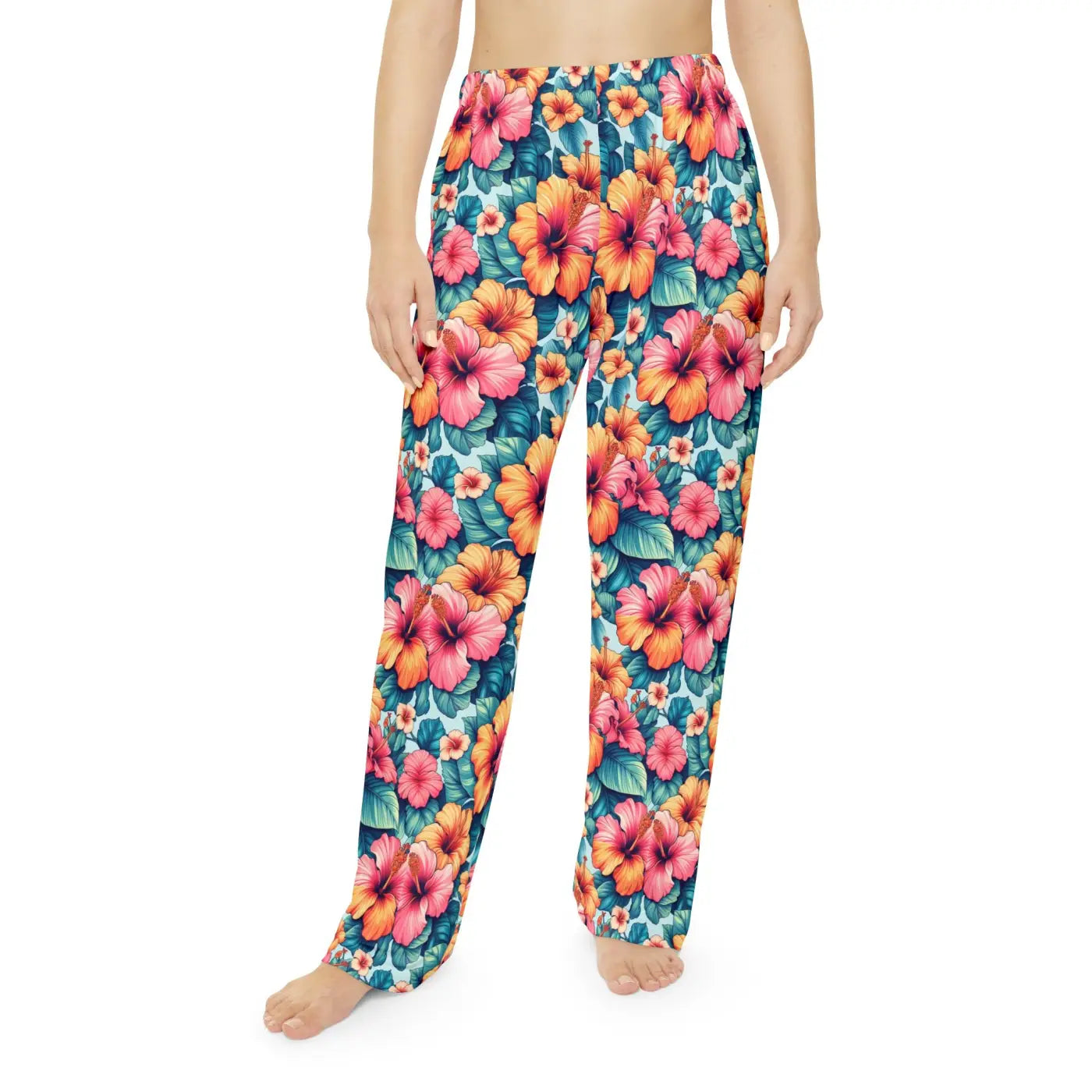 Vibrant Floral Pajama Pants - Large Hibiscus Print - DipaliZ