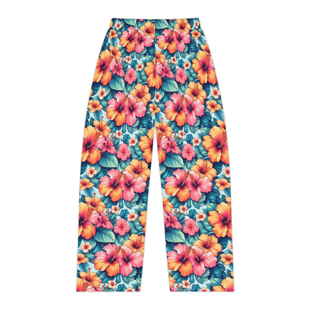 Vibrant Floral Pajama Pants - Large Hibiscus Print - DipaliZ