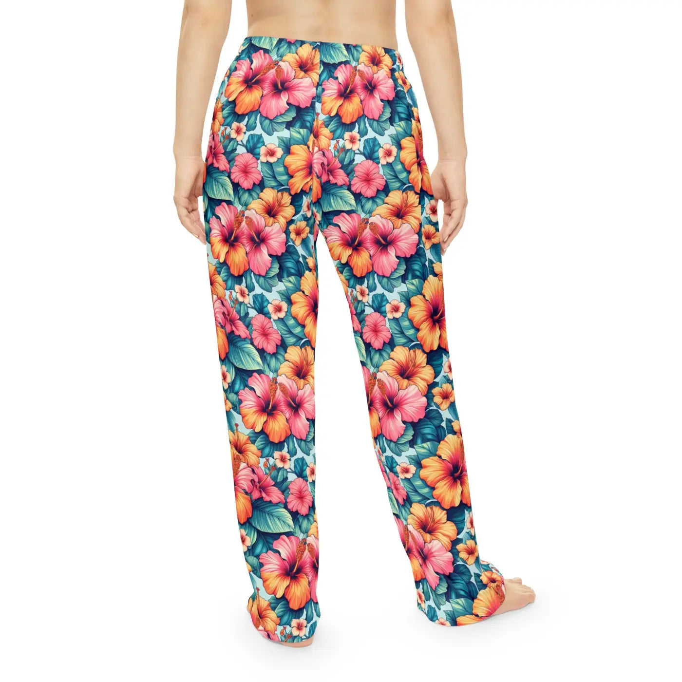 Vibrant Floral Pajama Pants - Large Hibiscus Print - DipaliZ