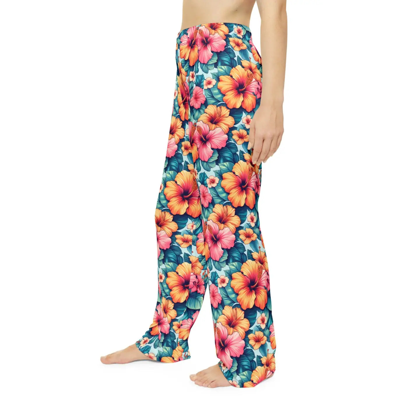 Vibrant Floral Pajama Pants - Large Hibiscus Print - DipaliZ