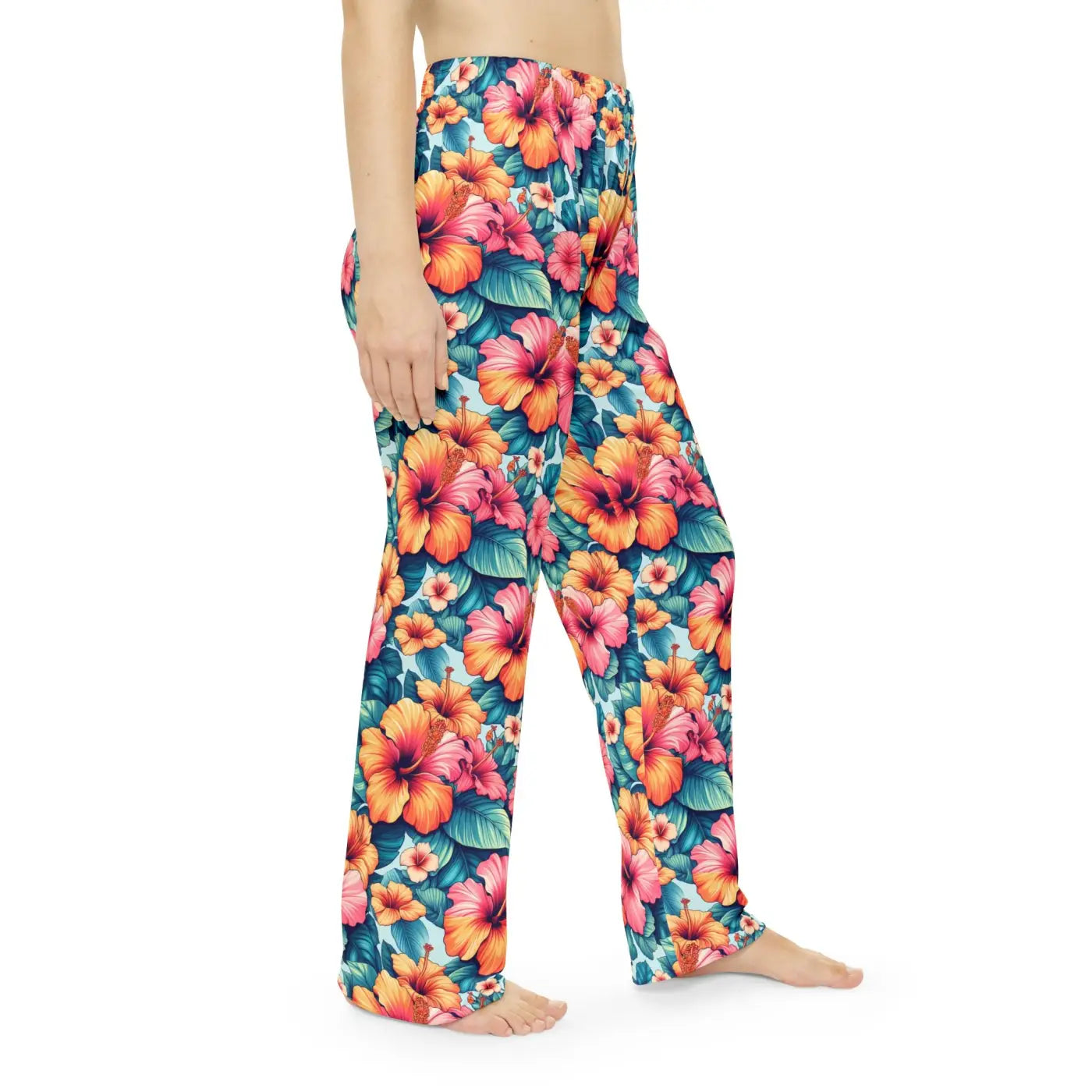 Vibrant Floral Pajama Pants - Large Hibiscus Print - DipaliZ