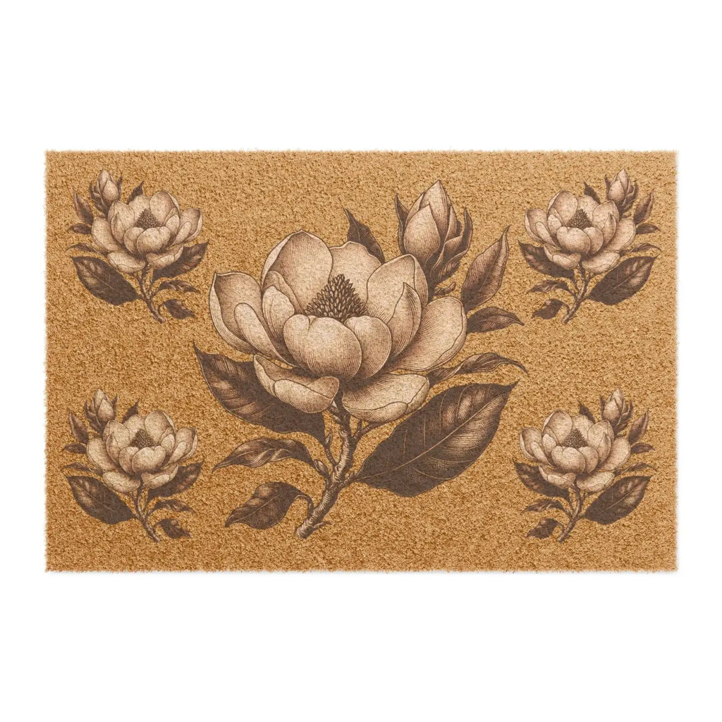 Large Magnolia Tufted Coir Doormat - Elegant Flower Design - DipaliZ
