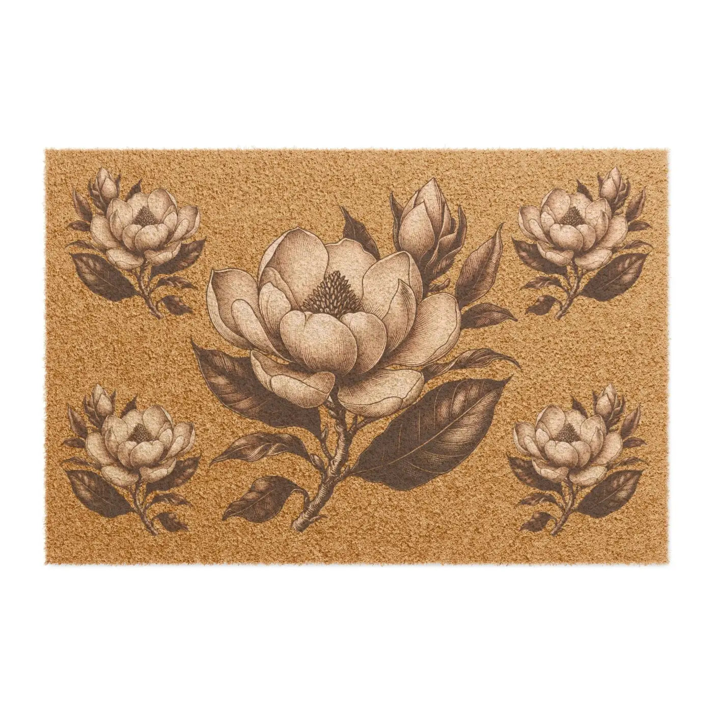 Large Magnolia Tufted Coir Doormat - Elegant Flower Design - DipaliZ