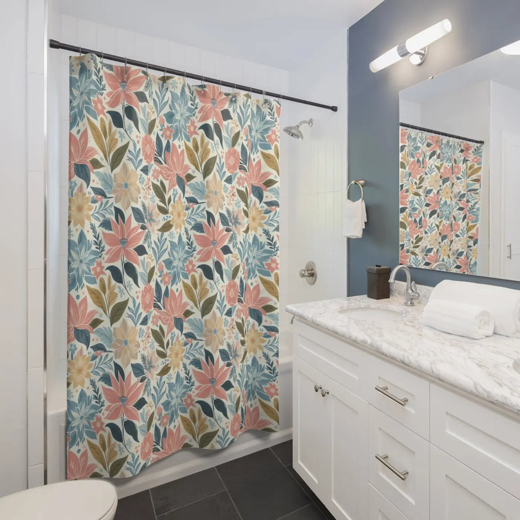 Stunning Large Pastel Floral Shower Curtain - Durable - DipaliZ