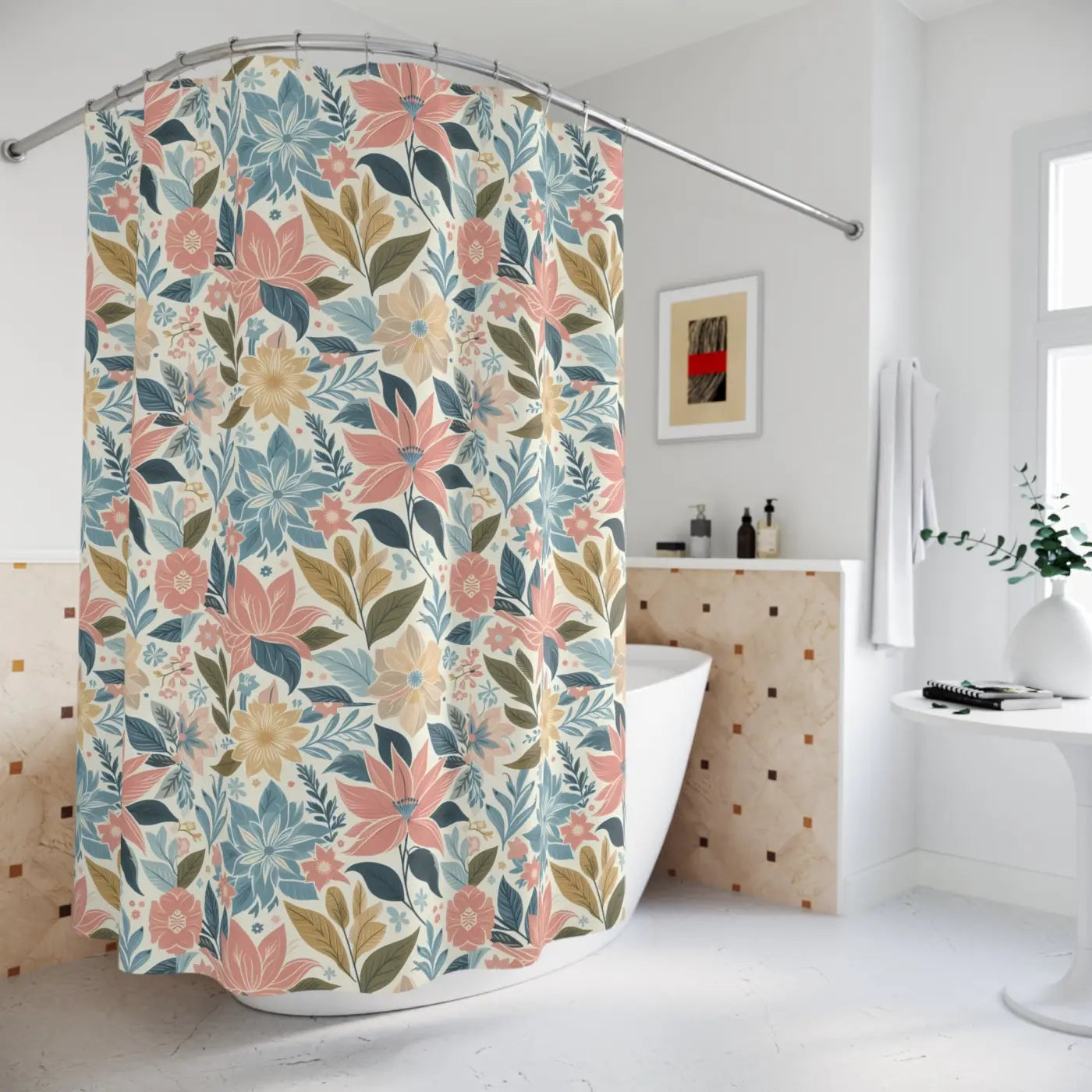 Stunning Large Pastel Floral Shower Curtain - Durable - DipaliZ