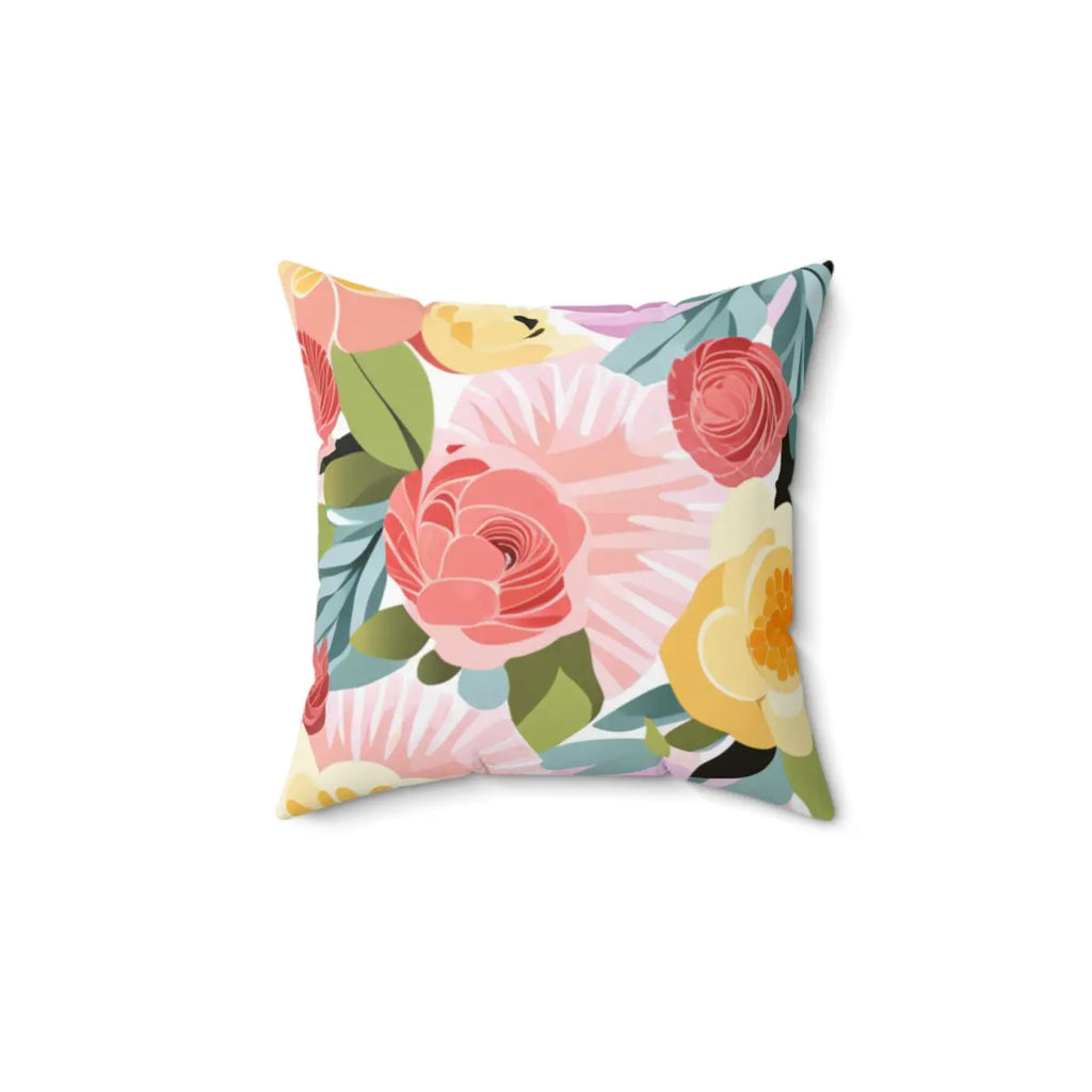 Polyester Square Pillow - Large Pastel Flowers Design - DipaliZ