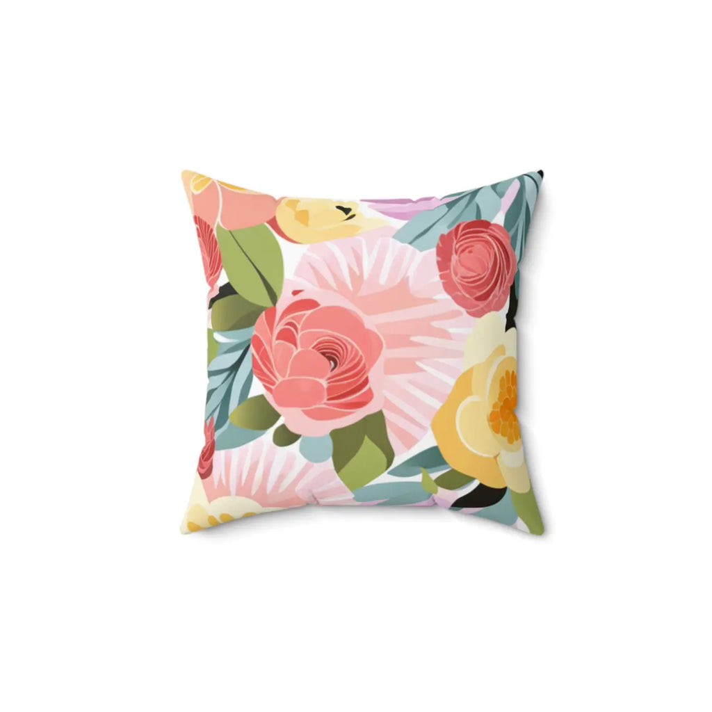 Polyester Square Pillow - Large Pastel Flowers Design - DipaliZ
