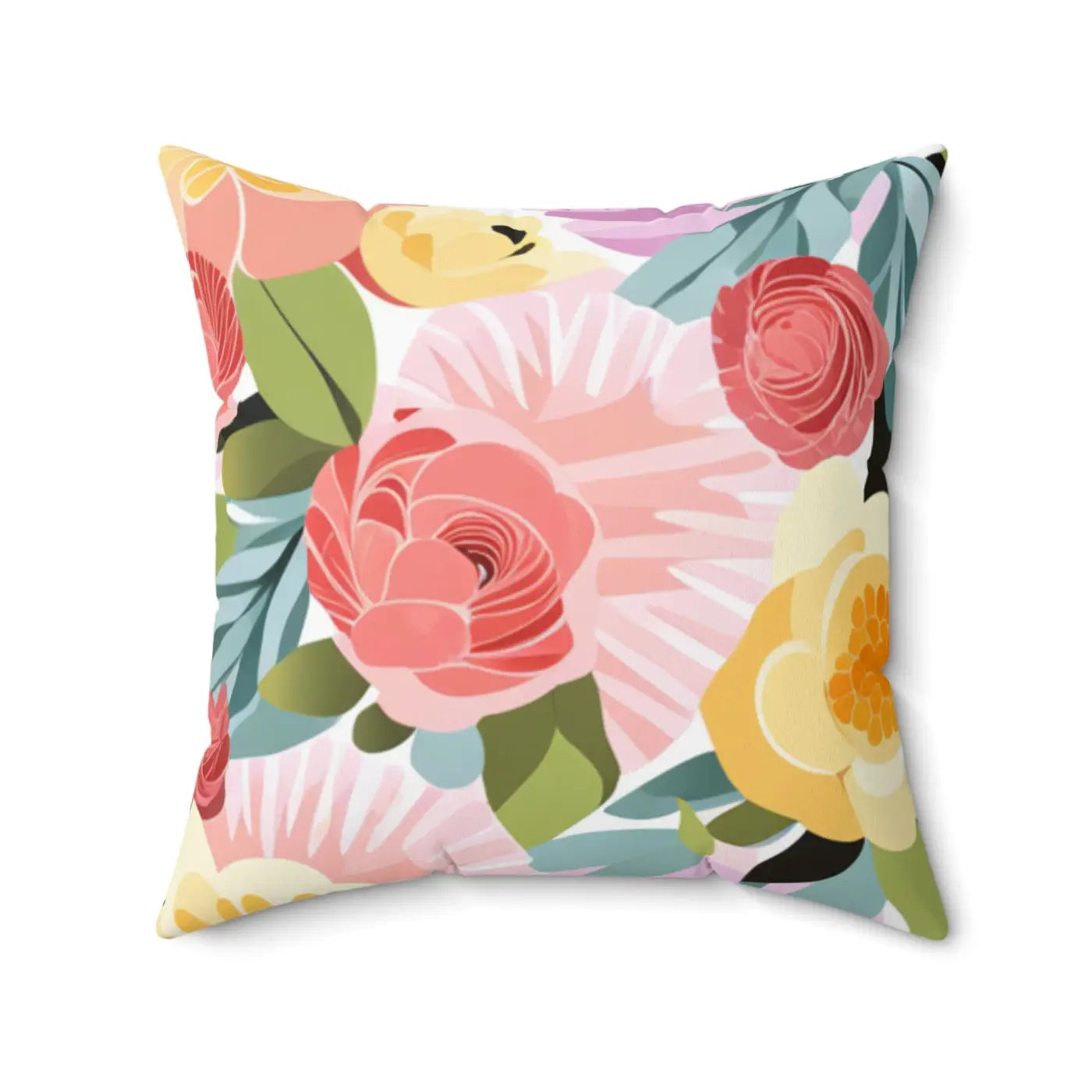 Polyester Square Pillow - Large Pastel Flowers Design - DipaliZ