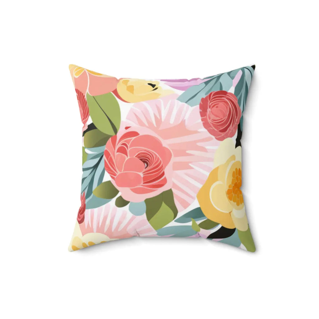 Polyester Square Pillow - Large Pastel Flowers Design - DipaliZ