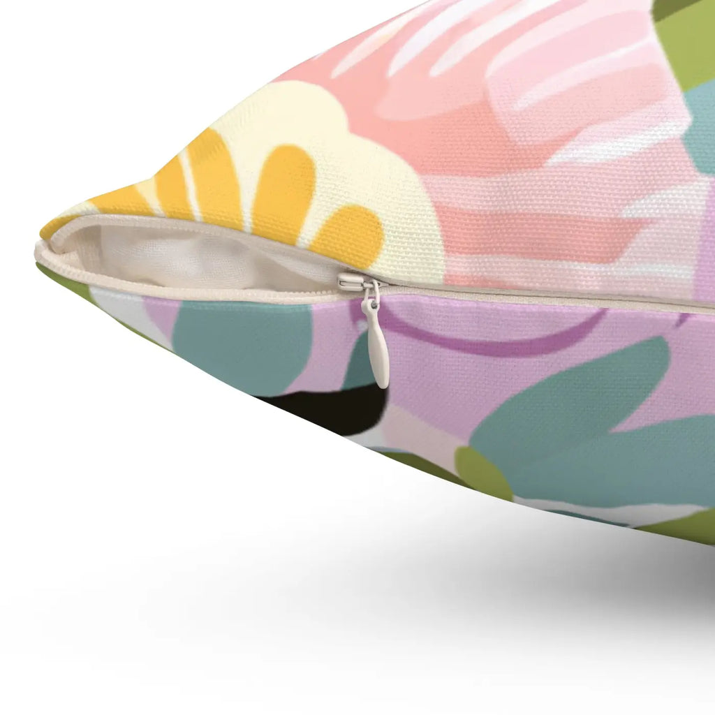 Polyester Square Pillow - Large Pastel Flowers Design - DipaliZ