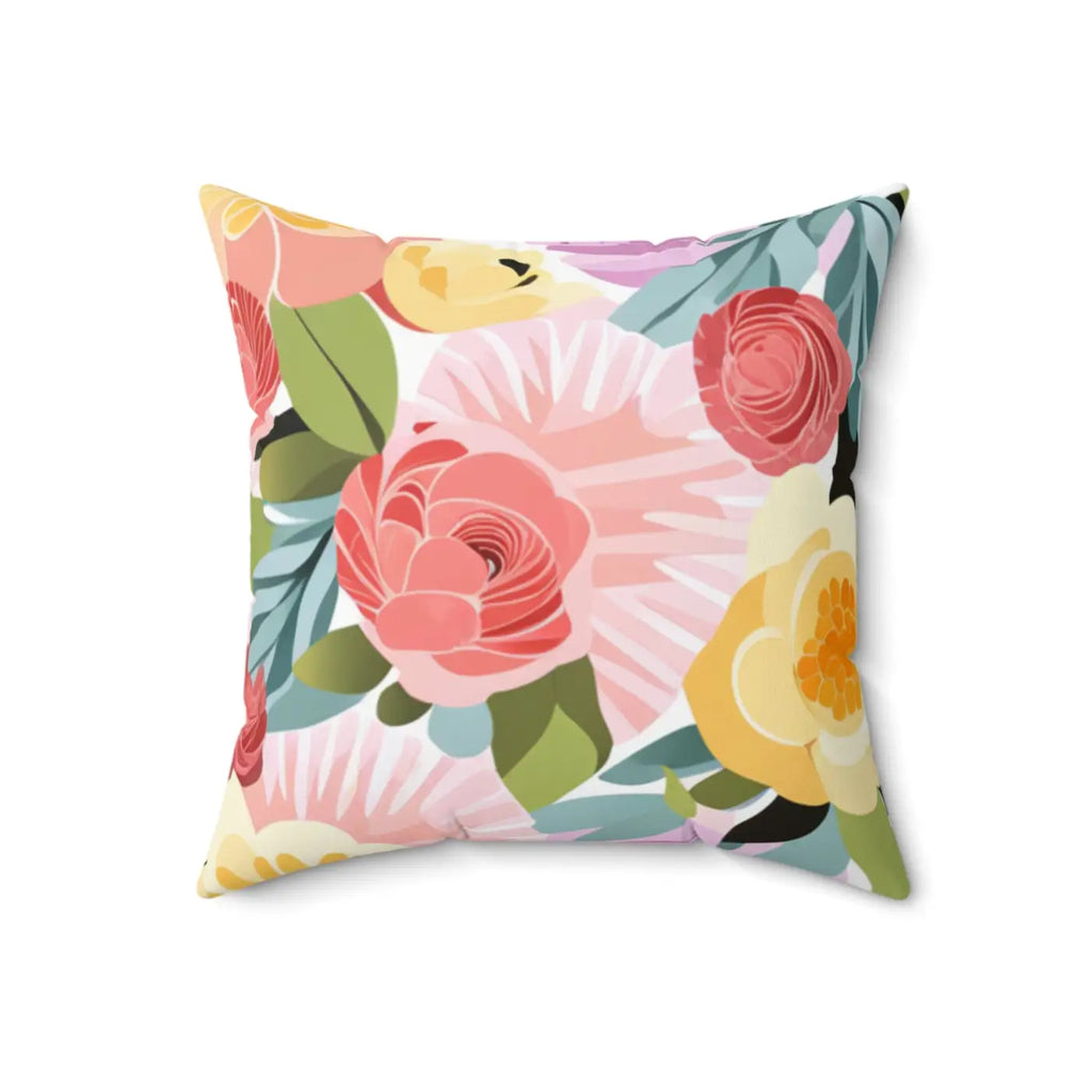 Polyester Square Pillow - Large Pastel Flowers Design - DipaliZ