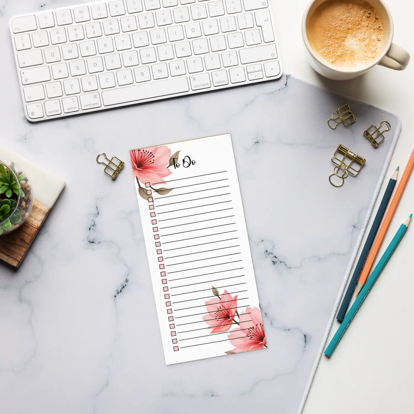 Pink Flowers Notepad - Large Magnetic Backing - DipaliZ