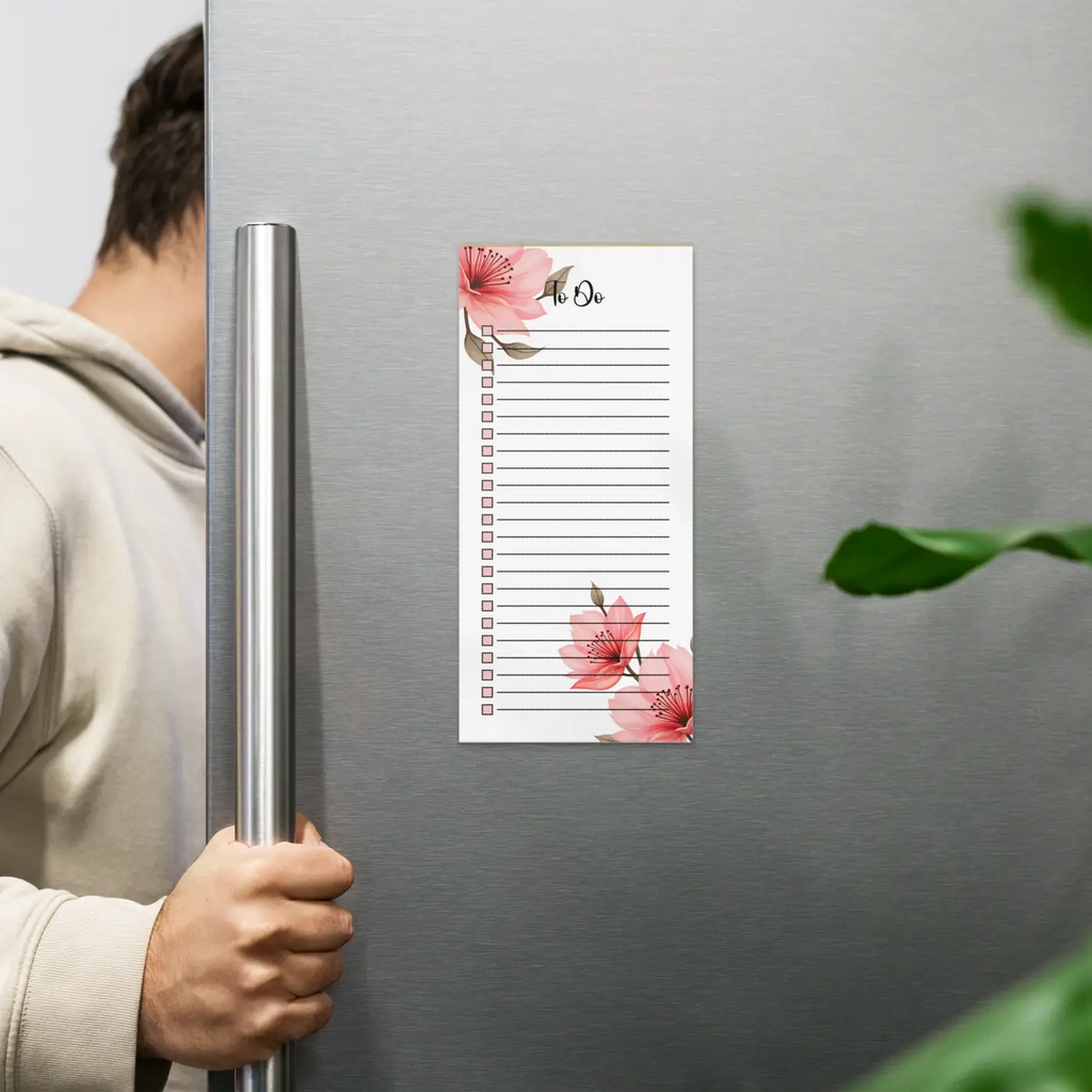 Pink Flowers Notepad - Large Magnetic Backing - DipaliZ