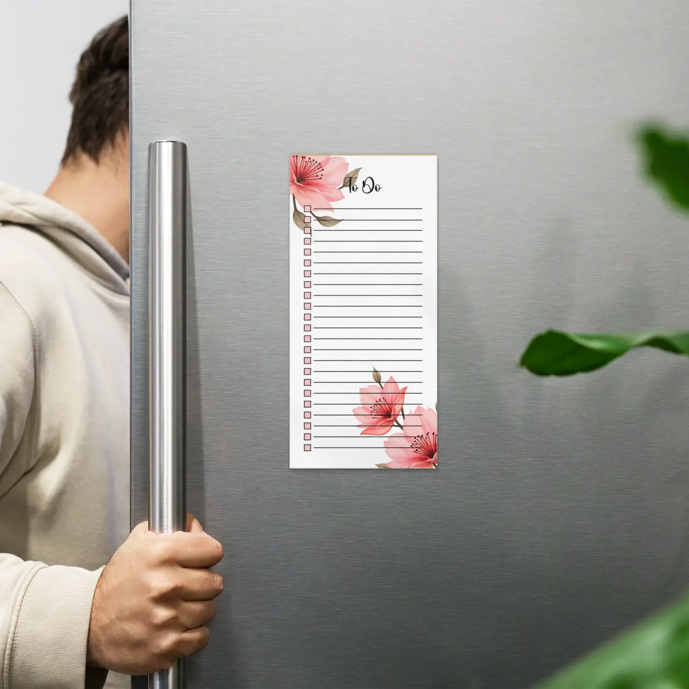 Pink Flowers Notepad - Large Magnetic Backing - DipaliZ