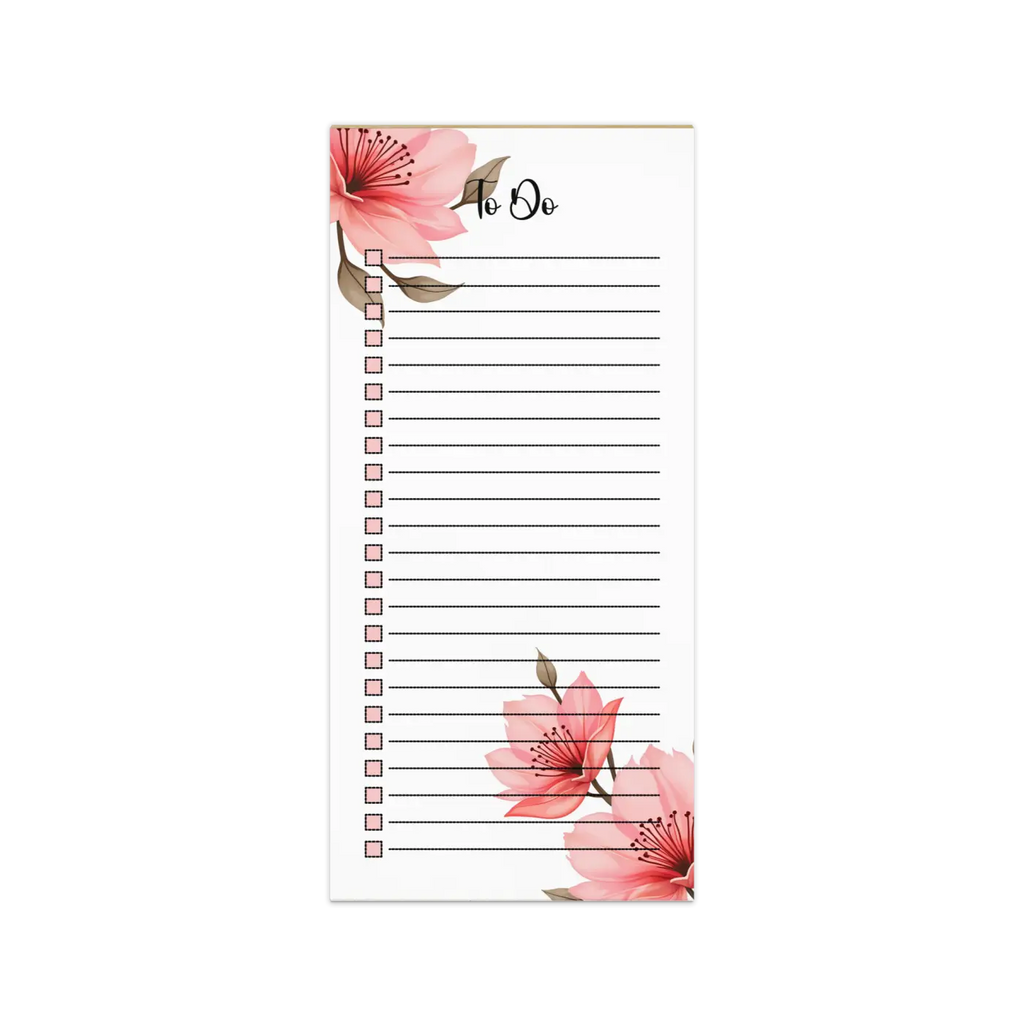Pink Flowers Notepad - Large Magnetic Backing - DipaliZ