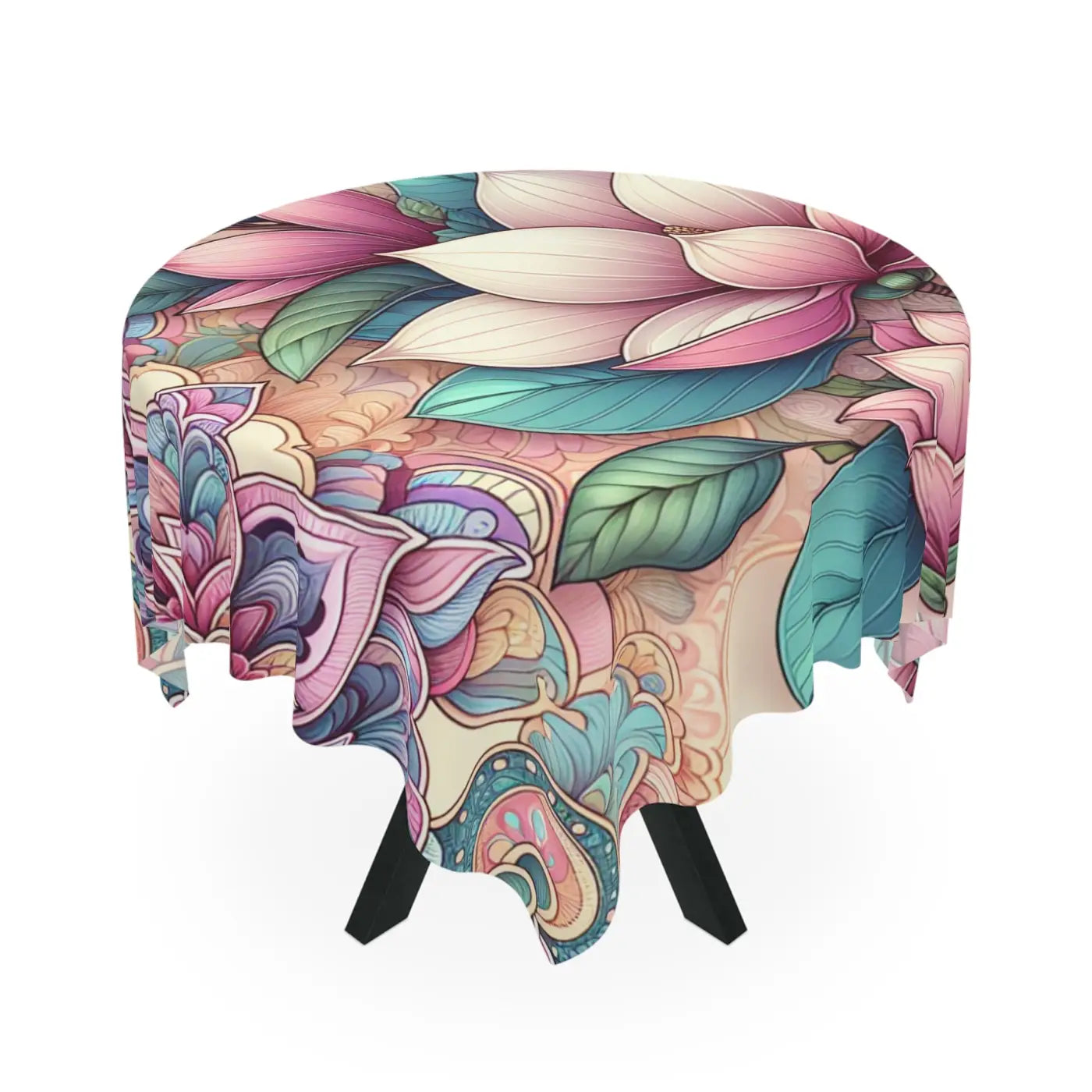 Pink Floral Mandala Dream Tablecloth - Elegant Dining Decor - DipaliZ